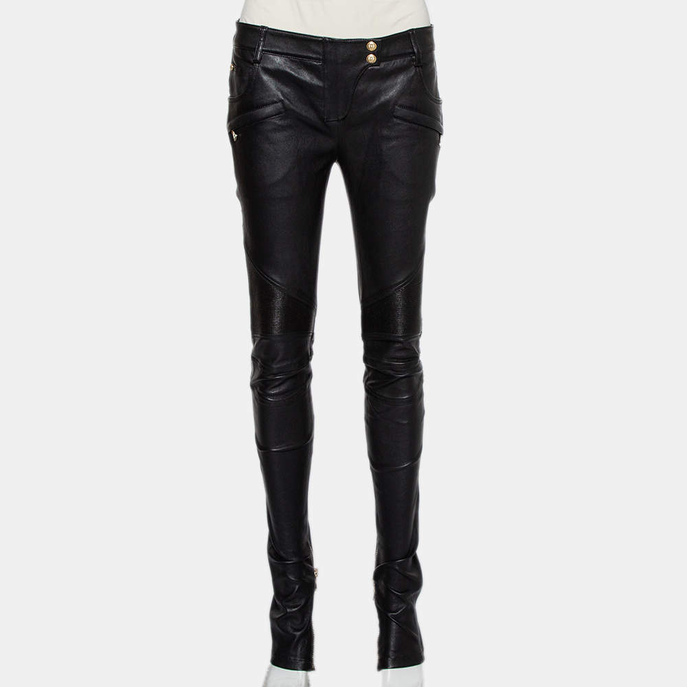Balmain Black Leather Biker Pants M