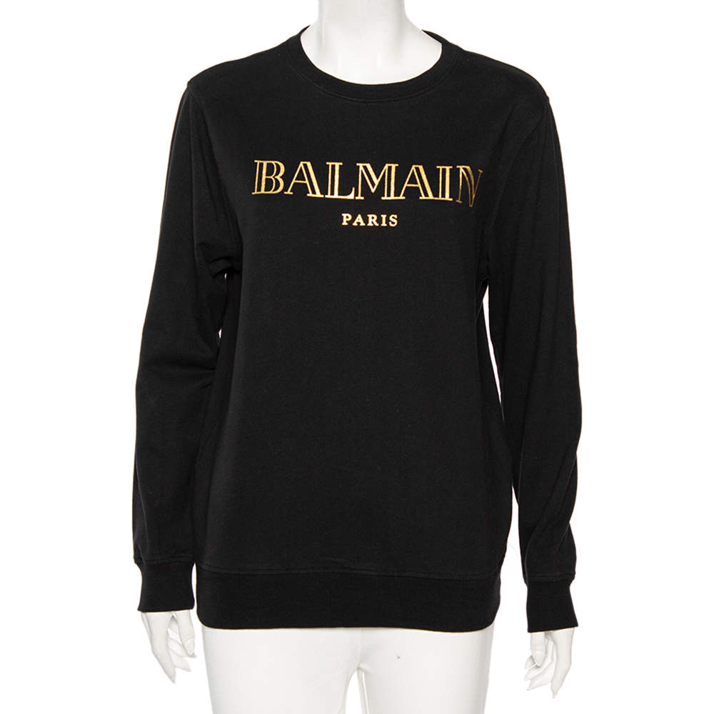 Balmain Black Cotton Logo Printed Crew Neck Sweatshirt S