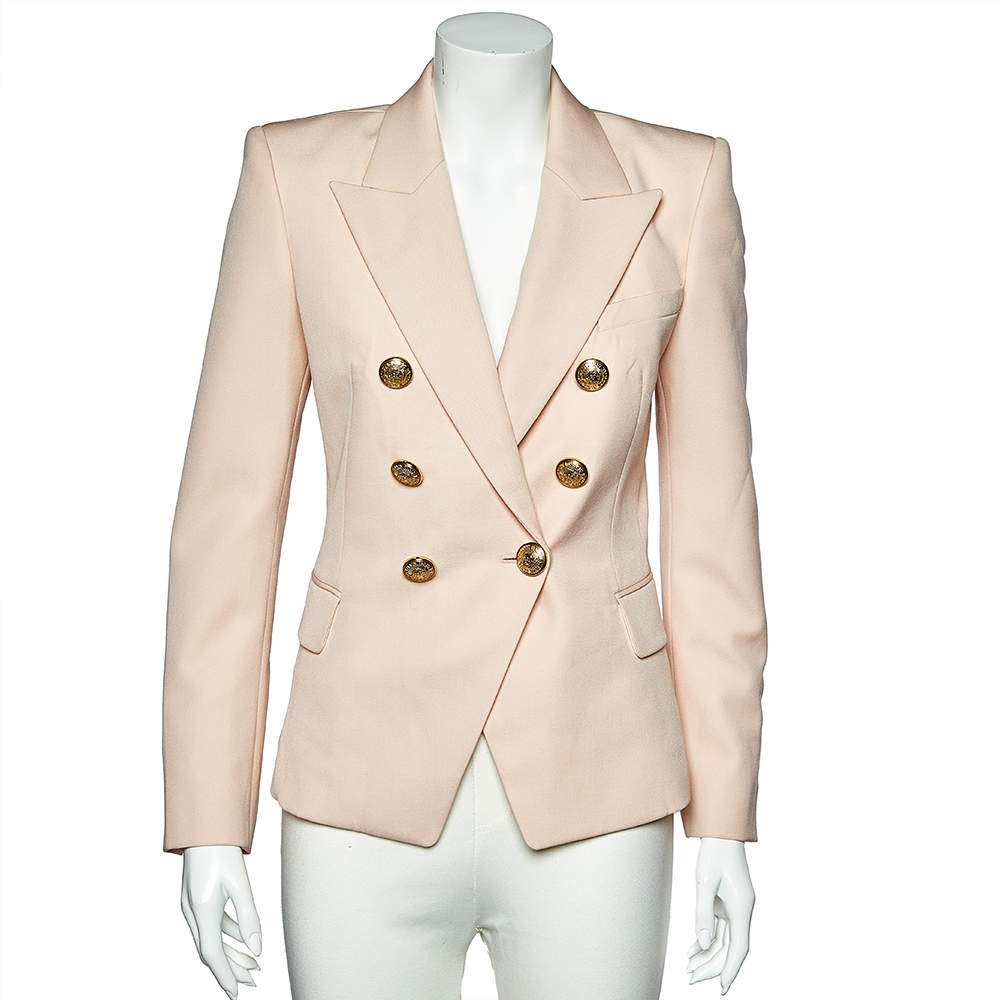 Pre Owned Balmain Salmon Pink Wool Double Breasted Blazer M
