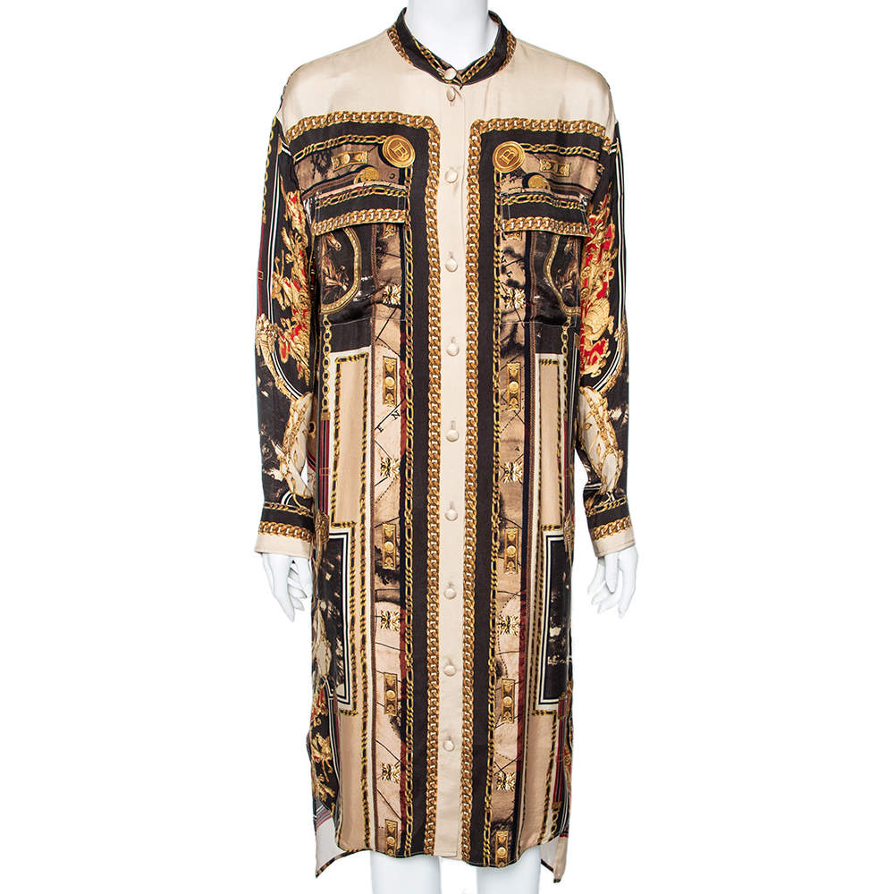 Balmain Multicolored Printed Crepe Button Front Shirt Dress M