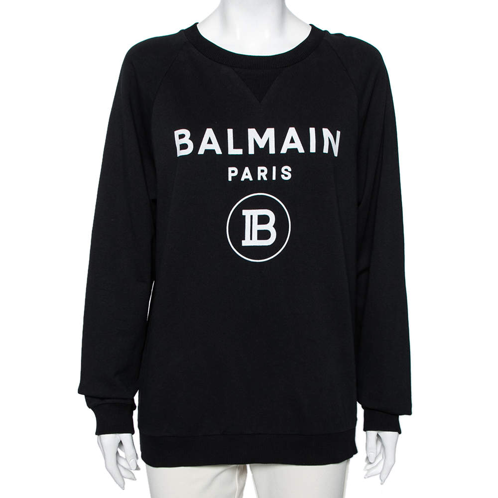 Pre Owned Balmain Black Logo Printed Cotton Sweatshirt S