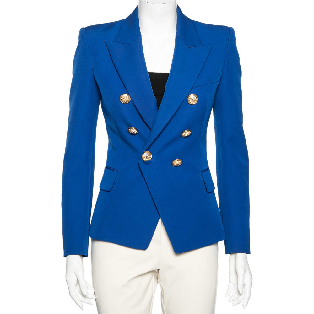 Pre Owned Balmain Blue Wool Double Breasted Blazer S