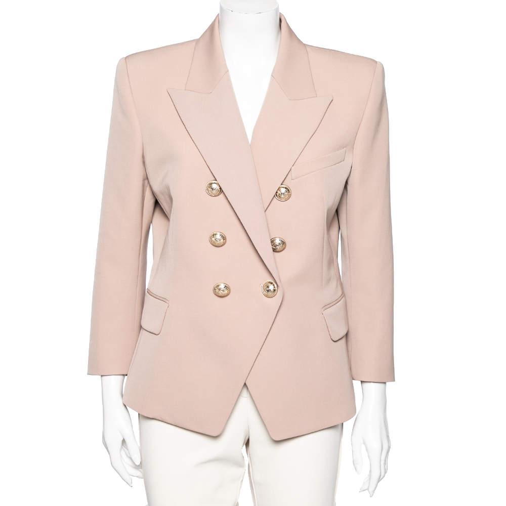 Pre Owned Balmain Beige Cotton Double Breasted Fitted Blazer XL