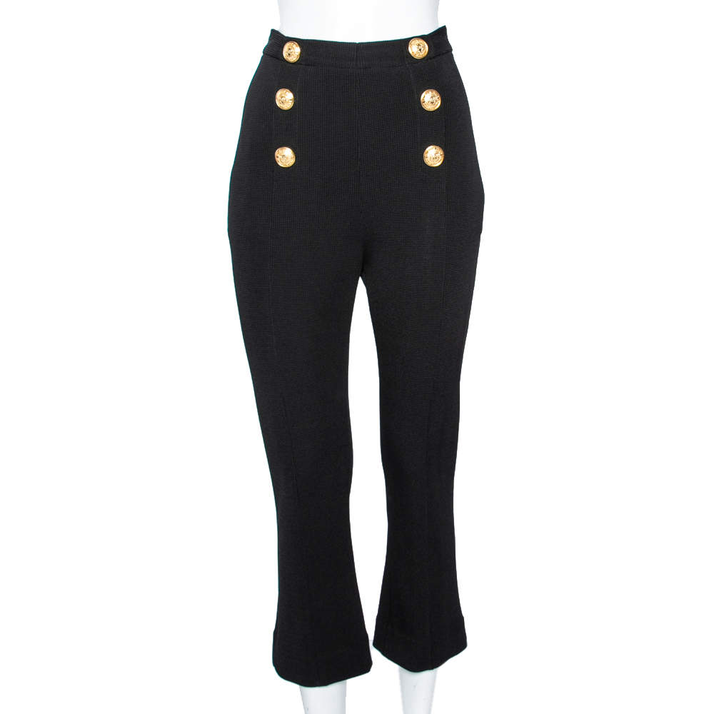 Balmain Black Knit Button Detail High Waist Trouser L