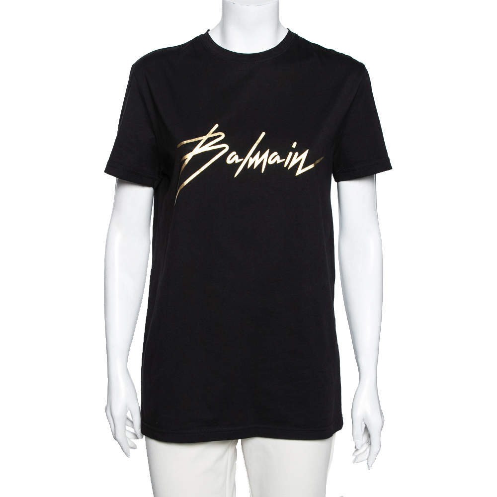 Tシャツ・カットソー BALMAIN BLACK COTTON CREWNECK T-SHIRT WITH LOGO luxury-women-balmain-used-