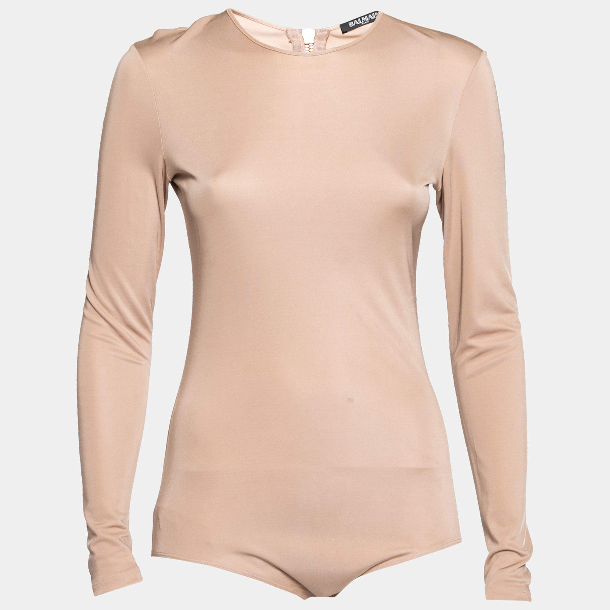 Balmain Nude Stretch Knit Long Sleeve Bodysuit M 