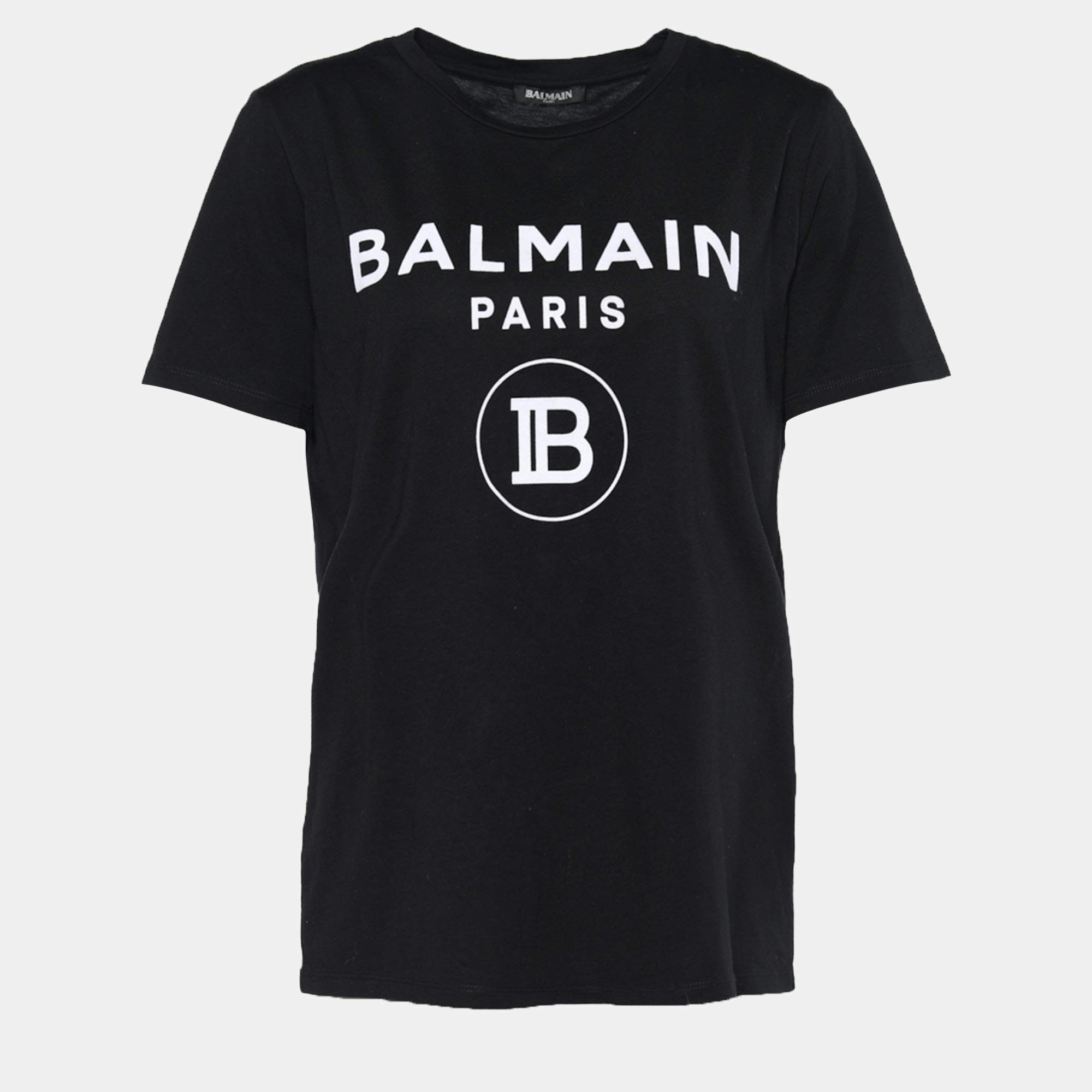 Pre Owned Balmain Black Jersey Knit Logo Print T-Shirt M