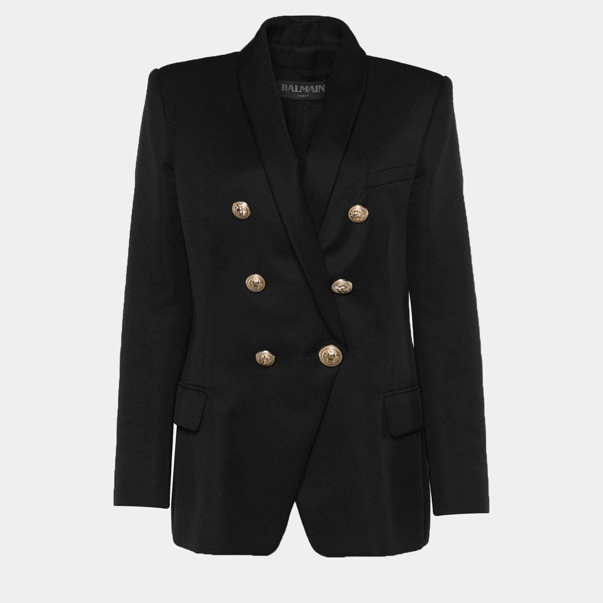 Pre Owned Balmain Black Wool Double Breasted Blazer L