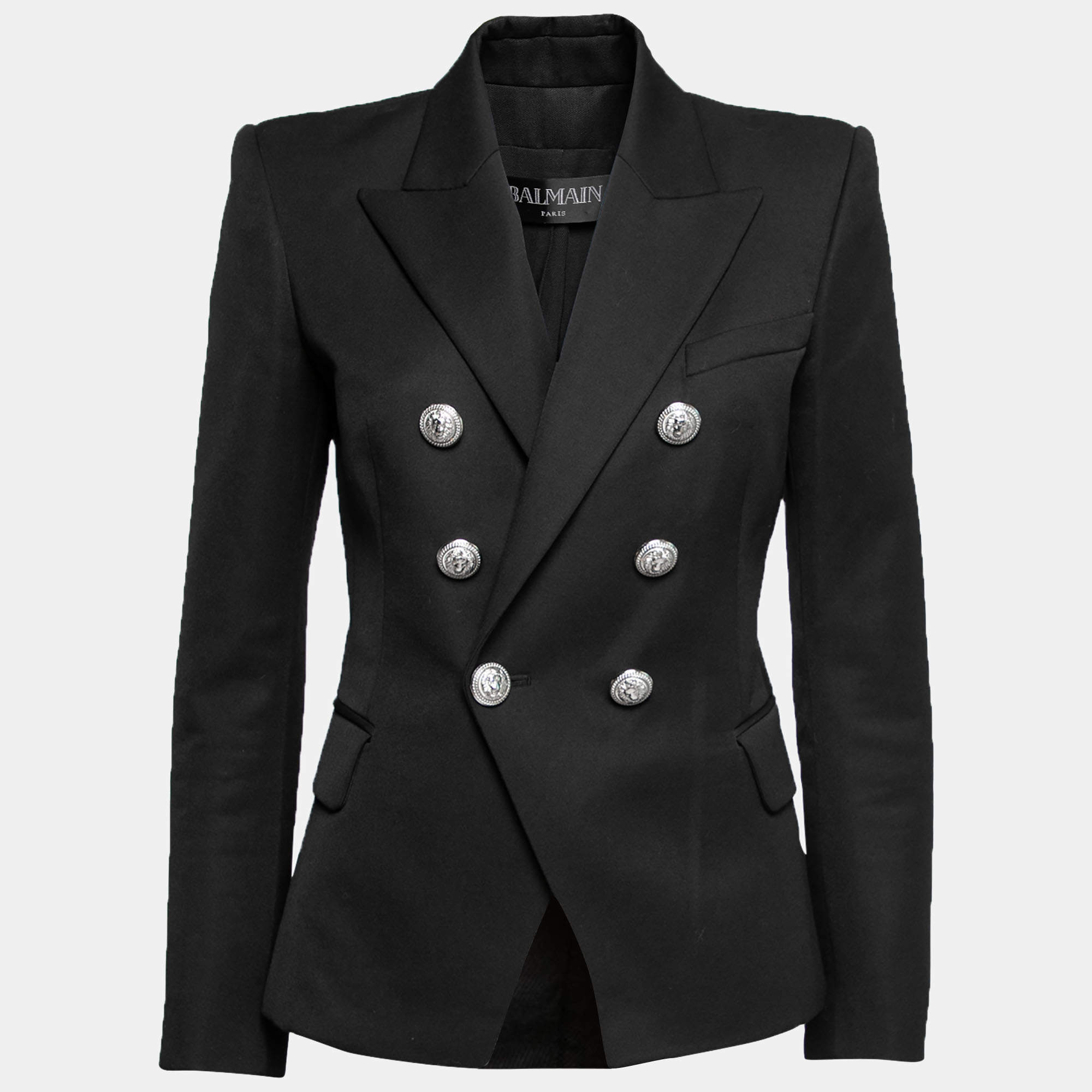 Pre Owned Balmain Black Wool Double Breasted Blazer M