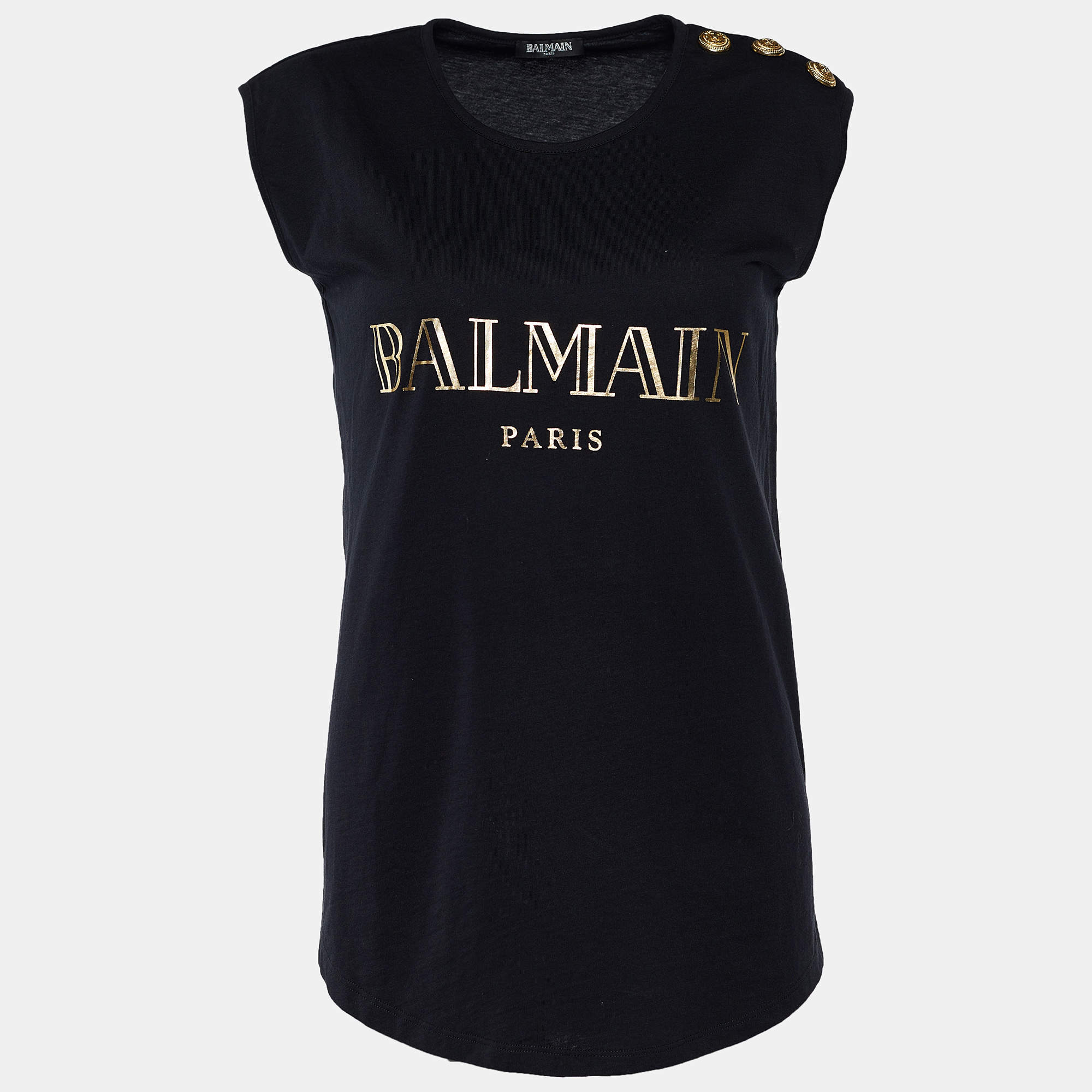 Pre Owned Balmain Black Cotton Logo T-Shirt S