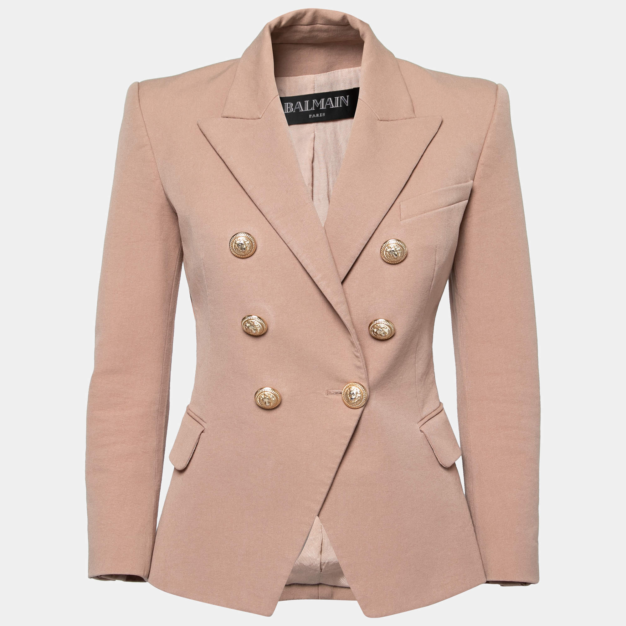 Pre Owned Balmain Beige Canvas Double Breasted Blazer M