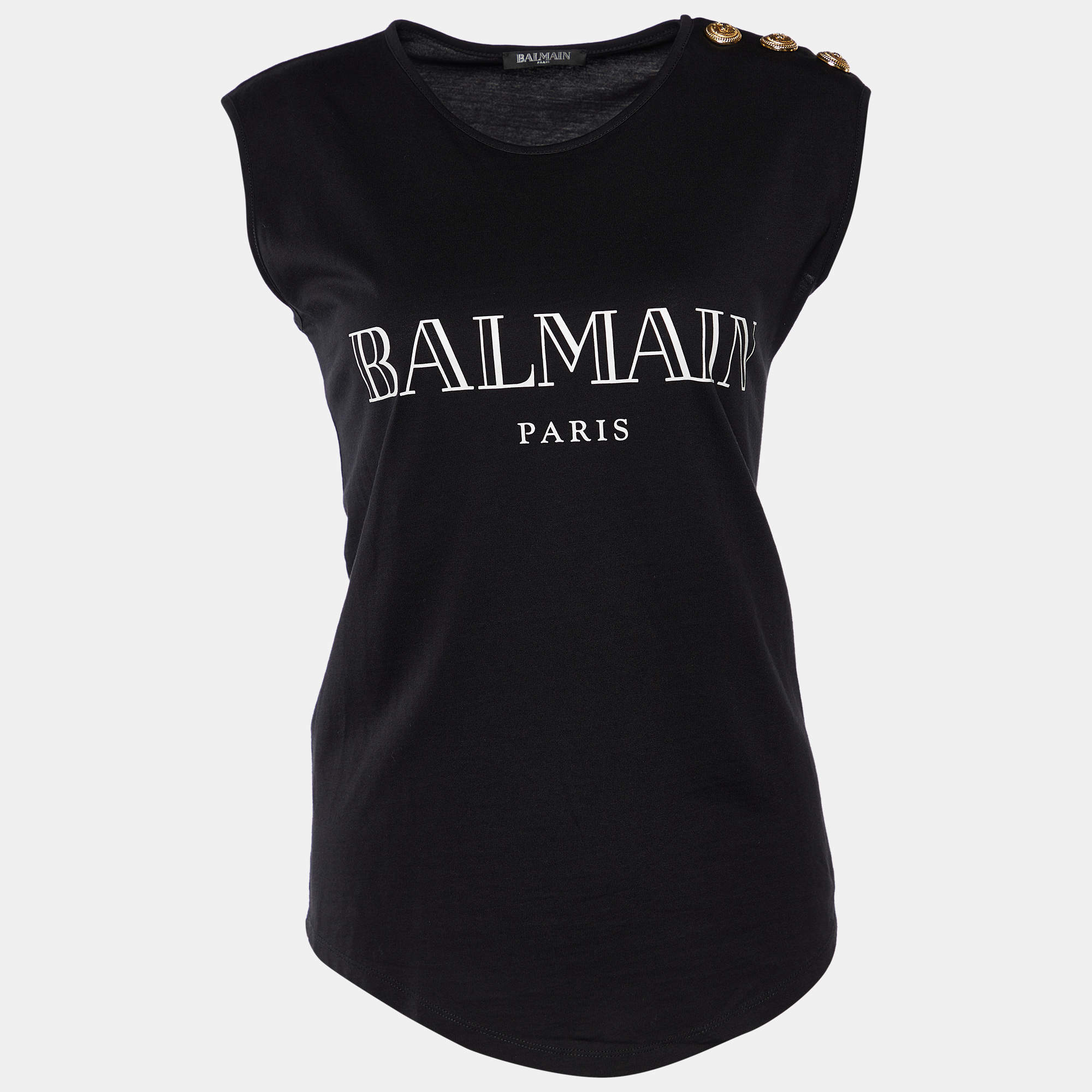 Pre Owned Balmain Black  Logo Printed Cotton Knit Tank Top S