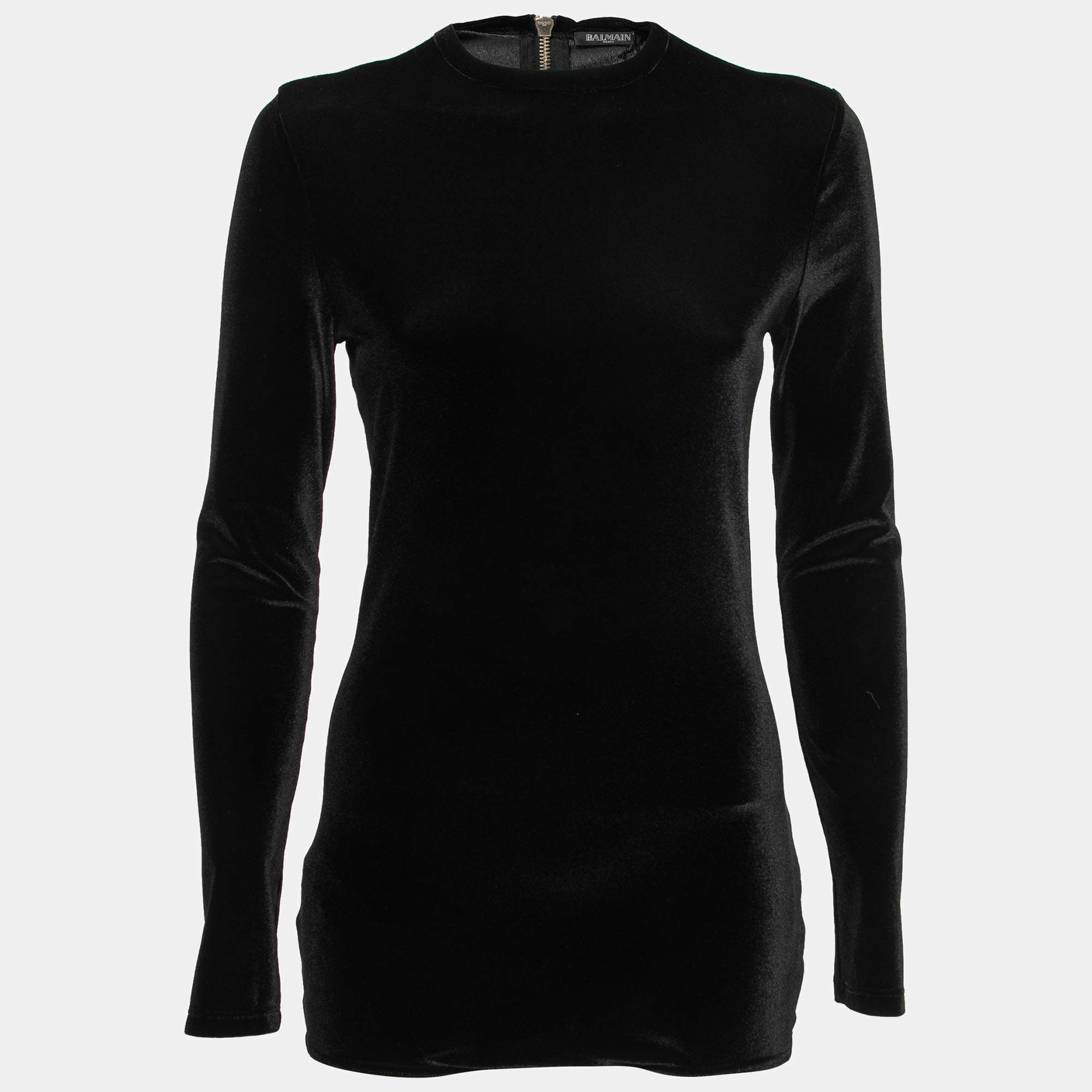Pre Owned Balmain Black Velvet Long Sleeve Bodysuit L