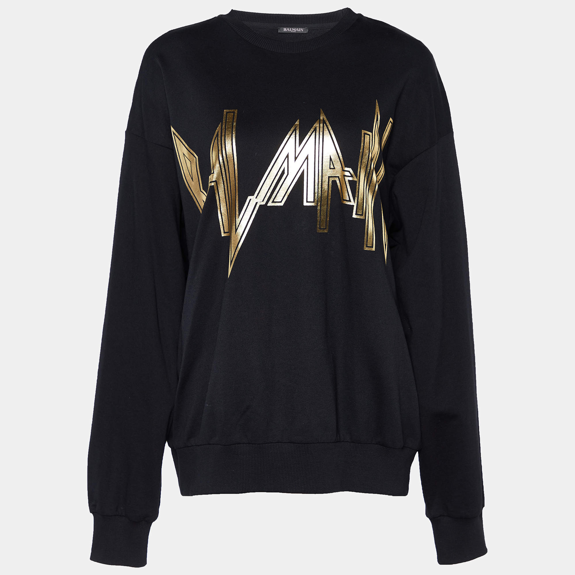 Pre Owned Balmain Black Logo Printed Cotton Sweatshirt M