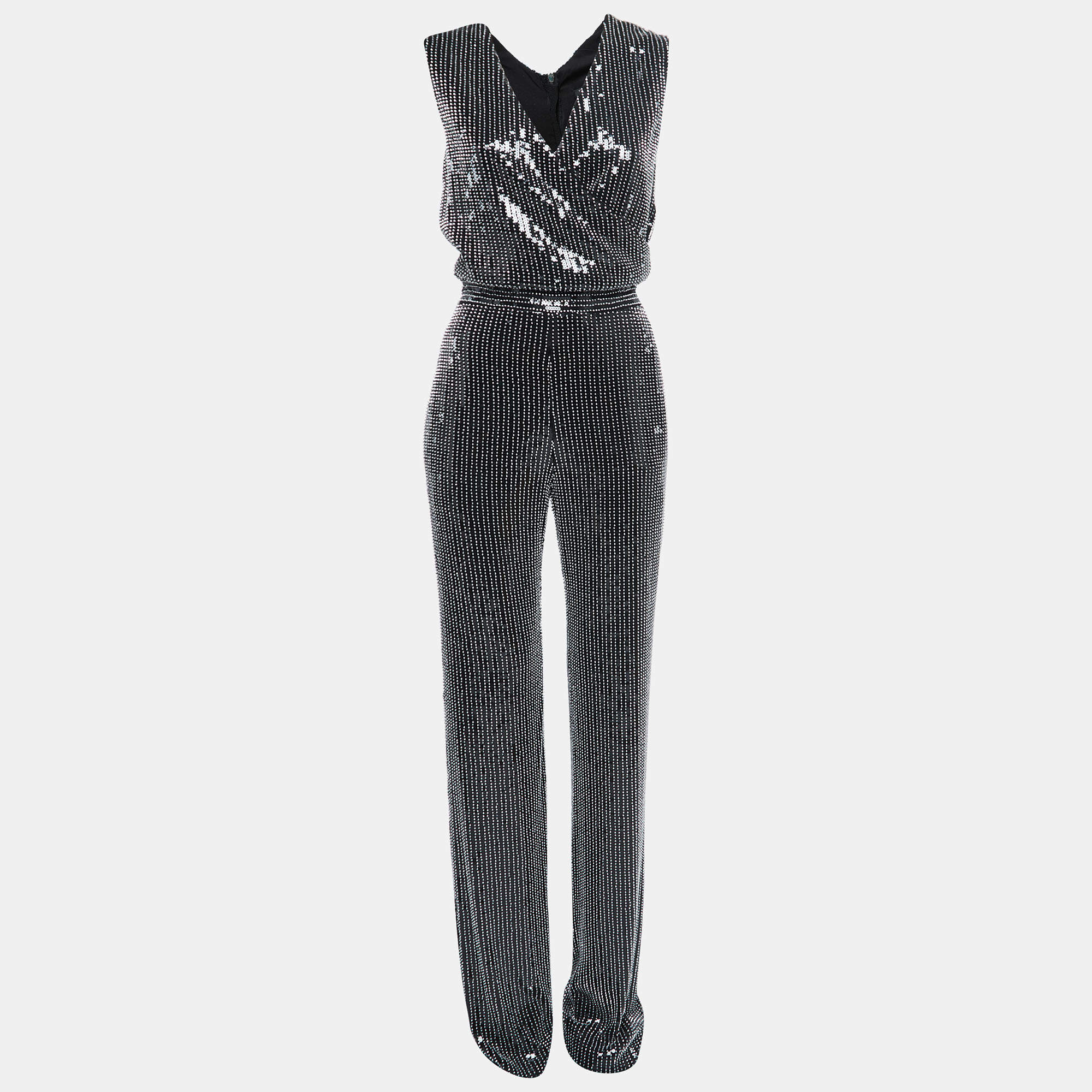 Pre Owned Balmain Black Sequin Bead Embellished Jumpsuit S