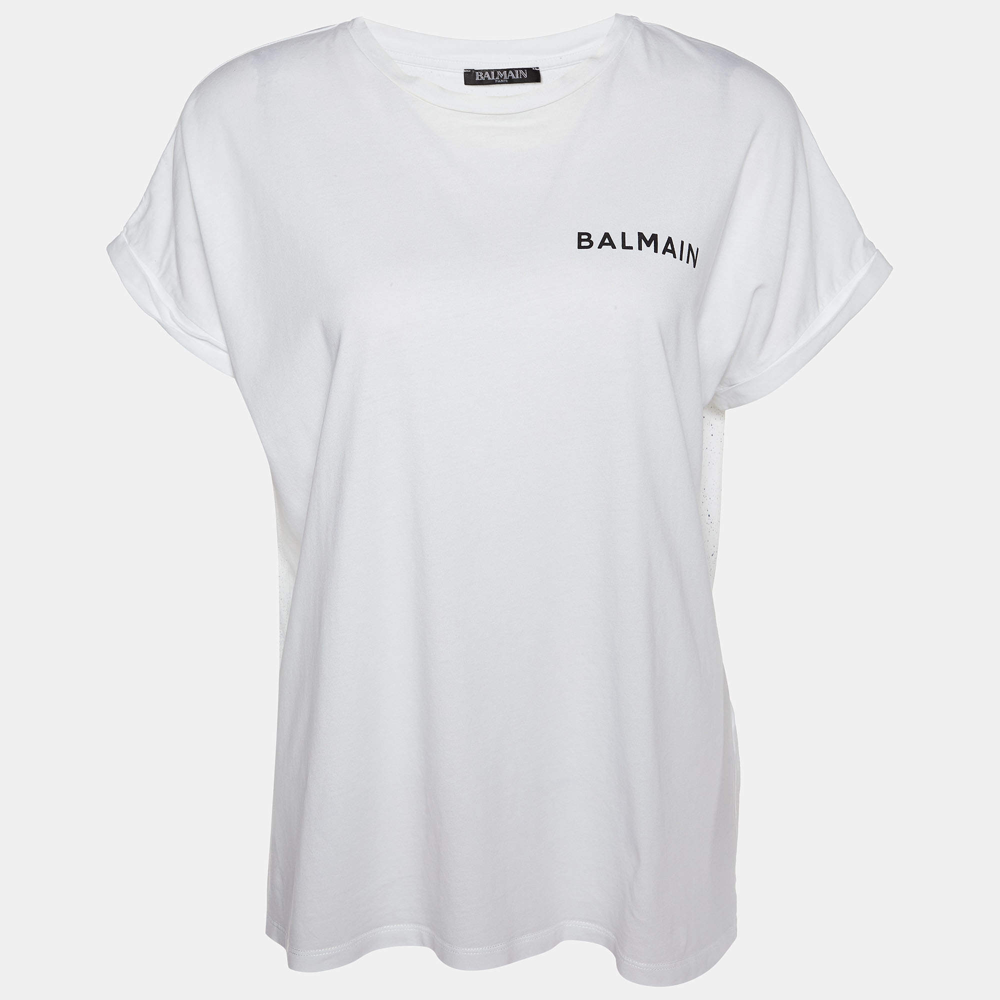 Pre Owned Balmain White Printed Back Cotton Knit T-Shirt S