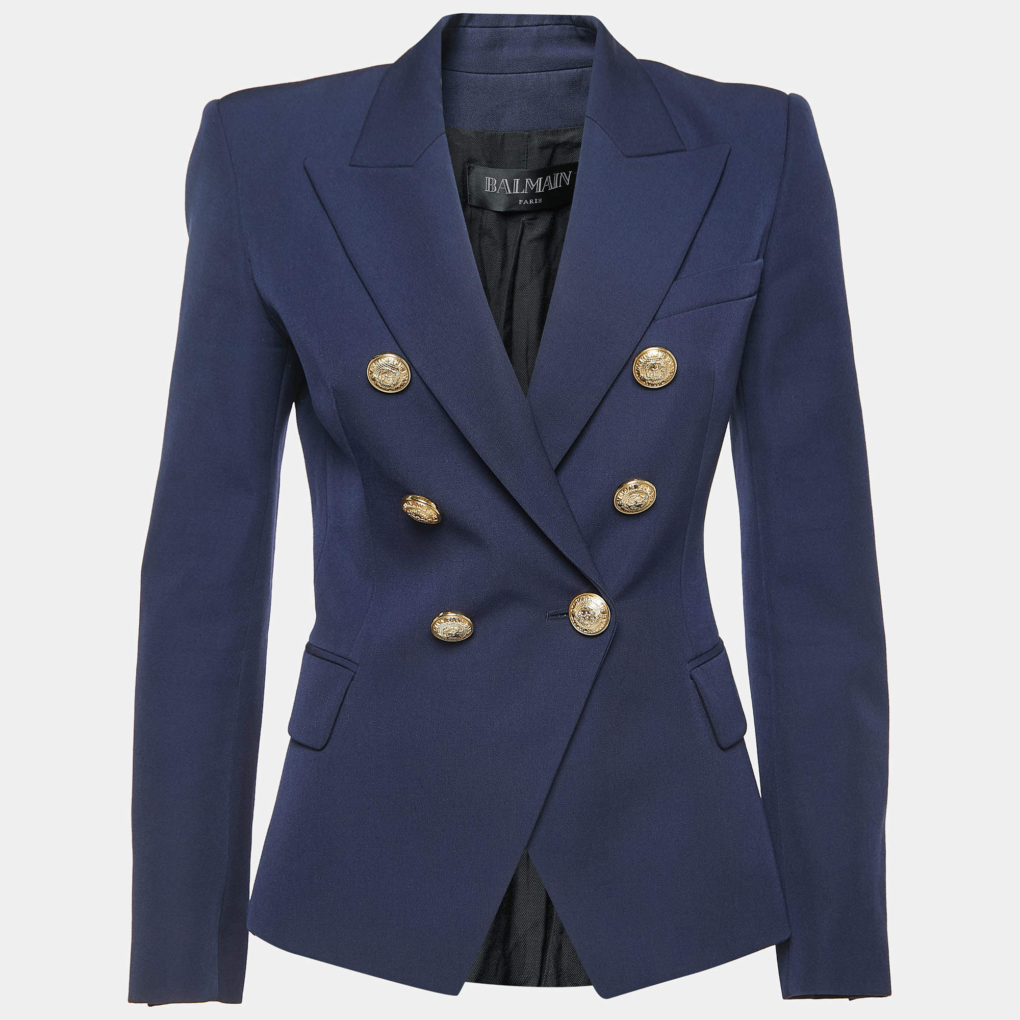 Pre Owned Balmain Navy Blue Wool Double-Breasted Blazer S