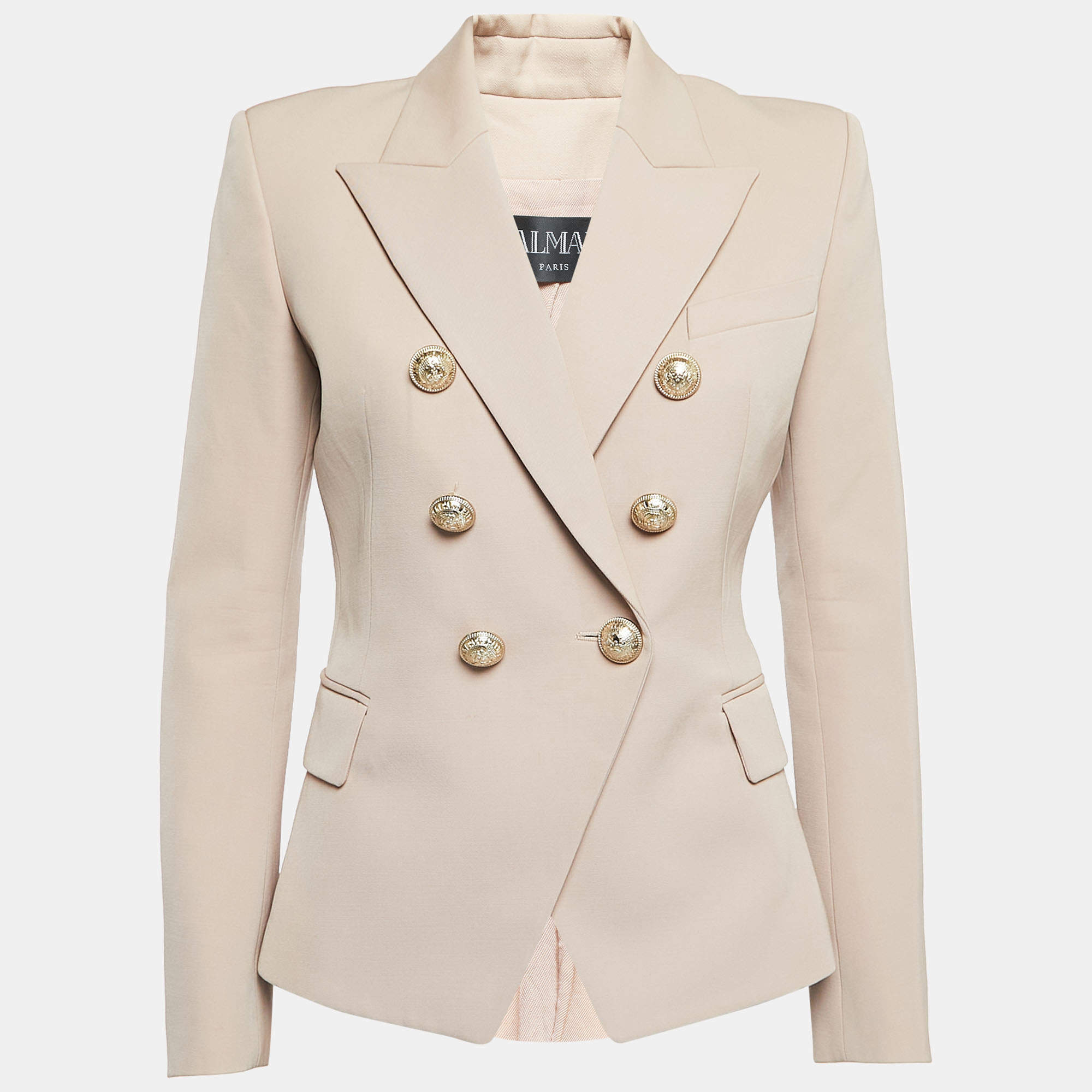 Pre Owned Balmain Beige Wool Double-Breasted Blazer M