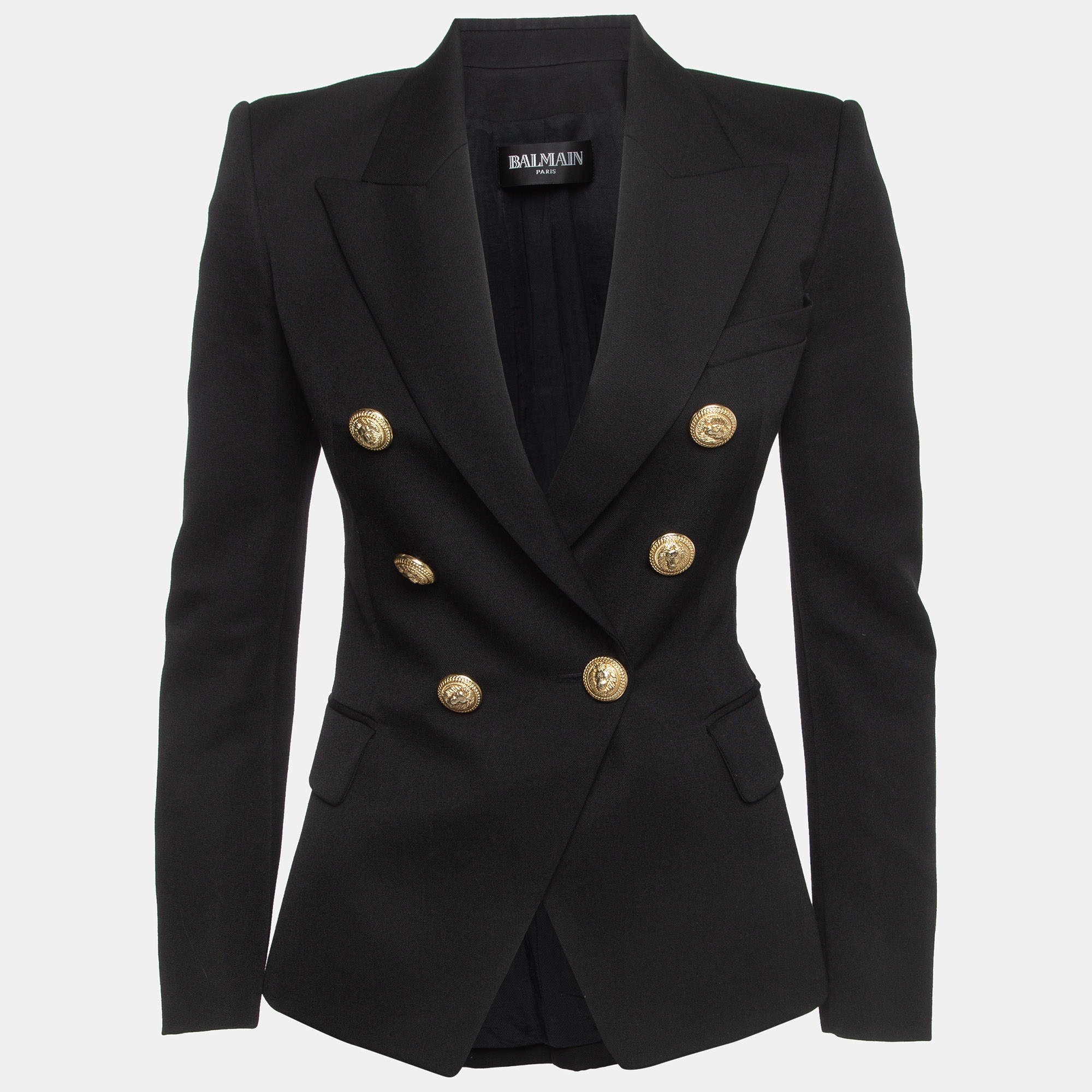 Balmain Black Wool Double Breasted Blazer S