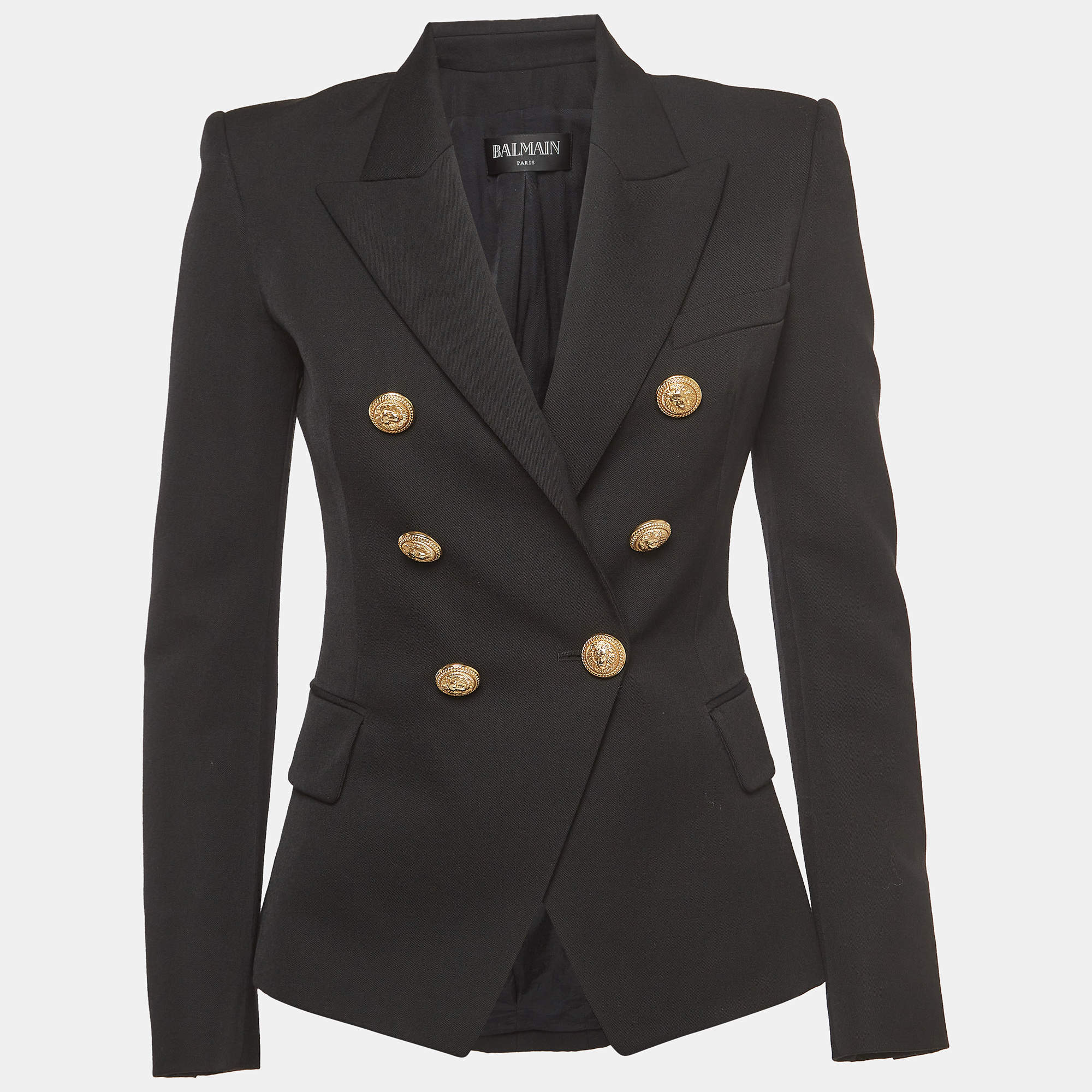 Pre Owned Balmain Black Wool Double-Breasted Blazer S