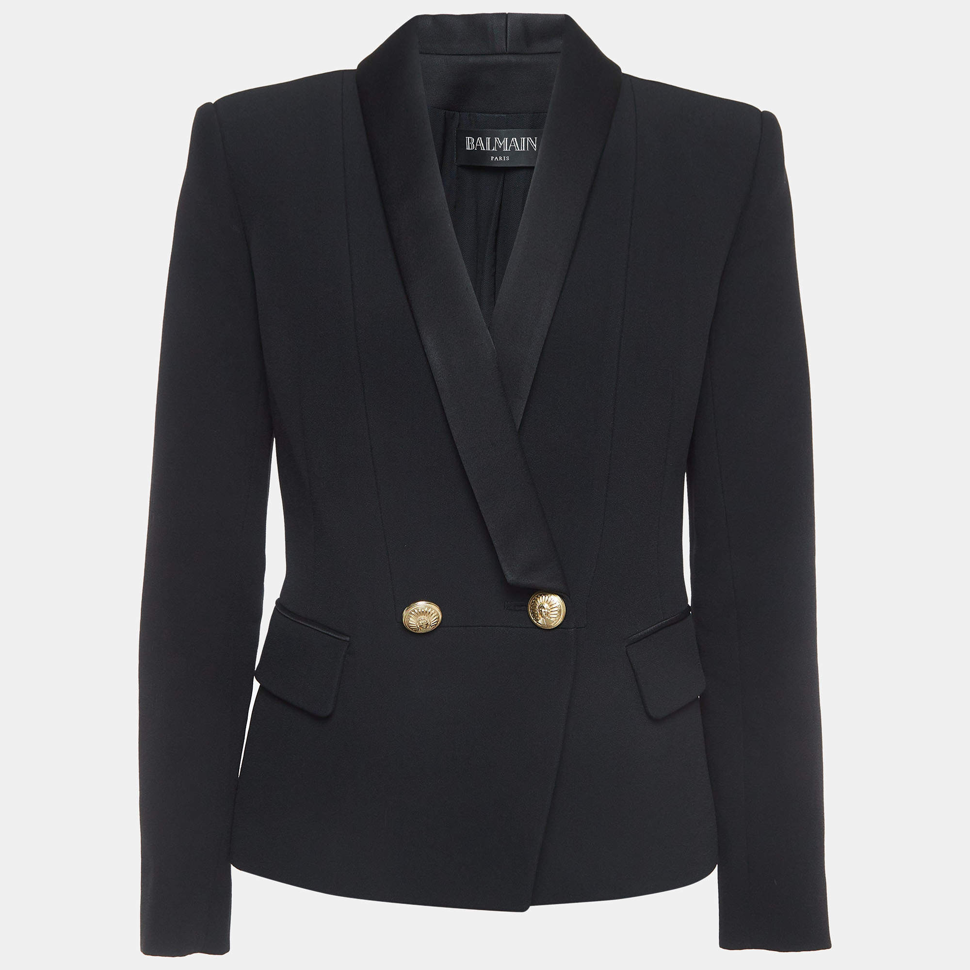 Balmain Black Crepe Double Breasted Blazer L