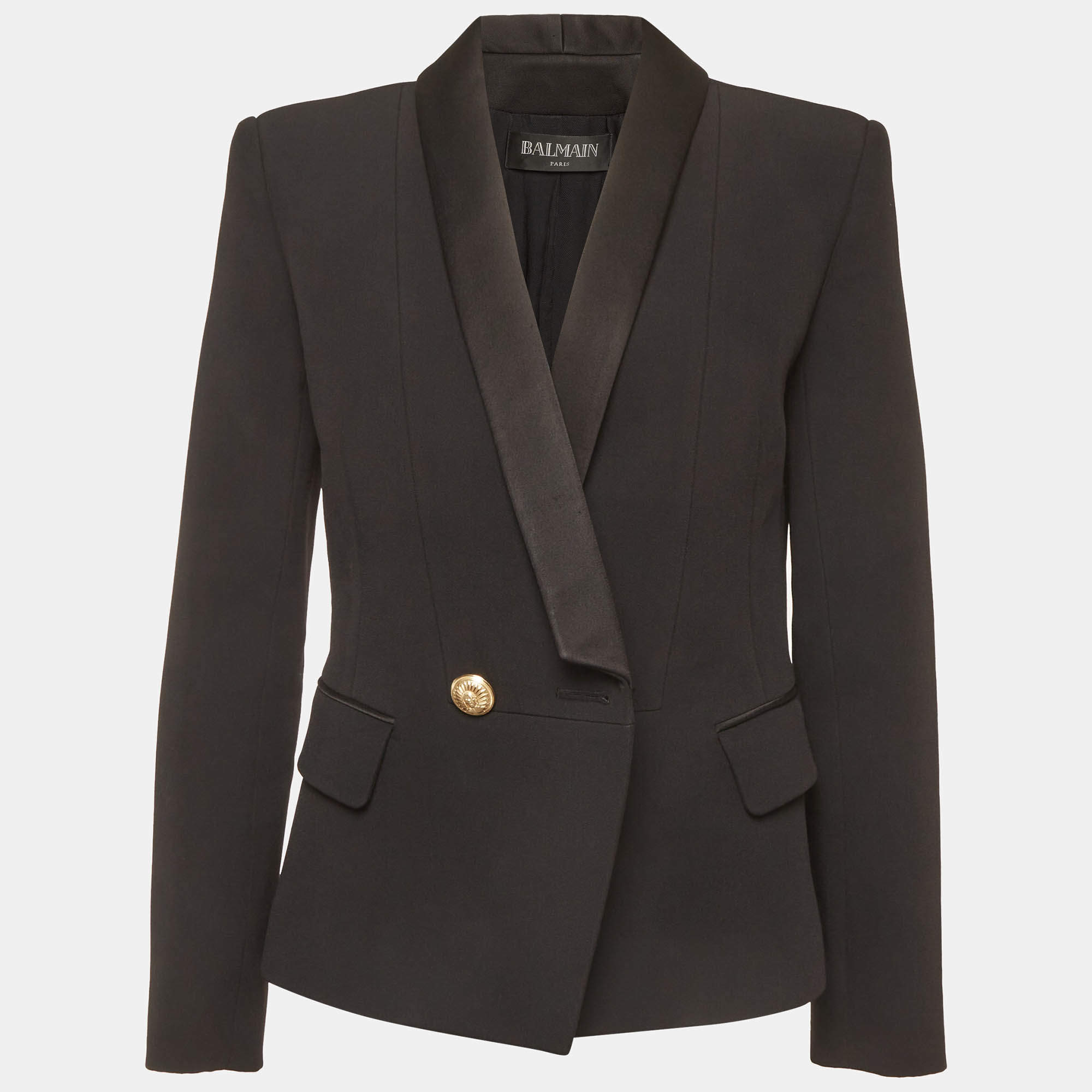 Pre Owned Balmain Black Crepe Double Breasted Blazer L