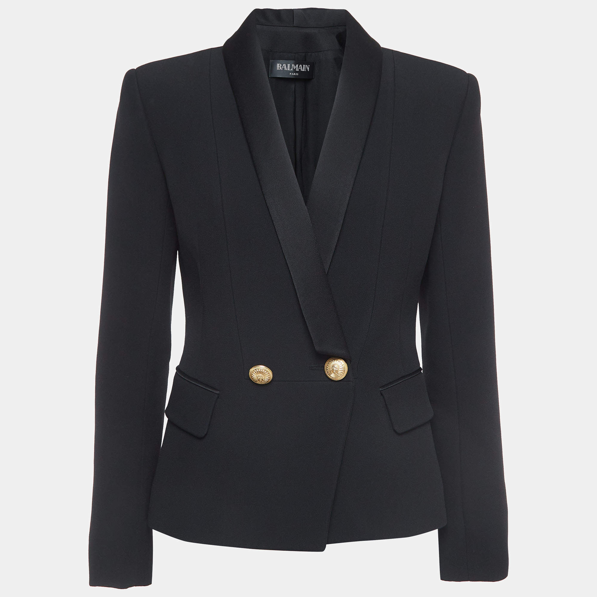 Balmain Black Crepe Double Breasted Blazer M