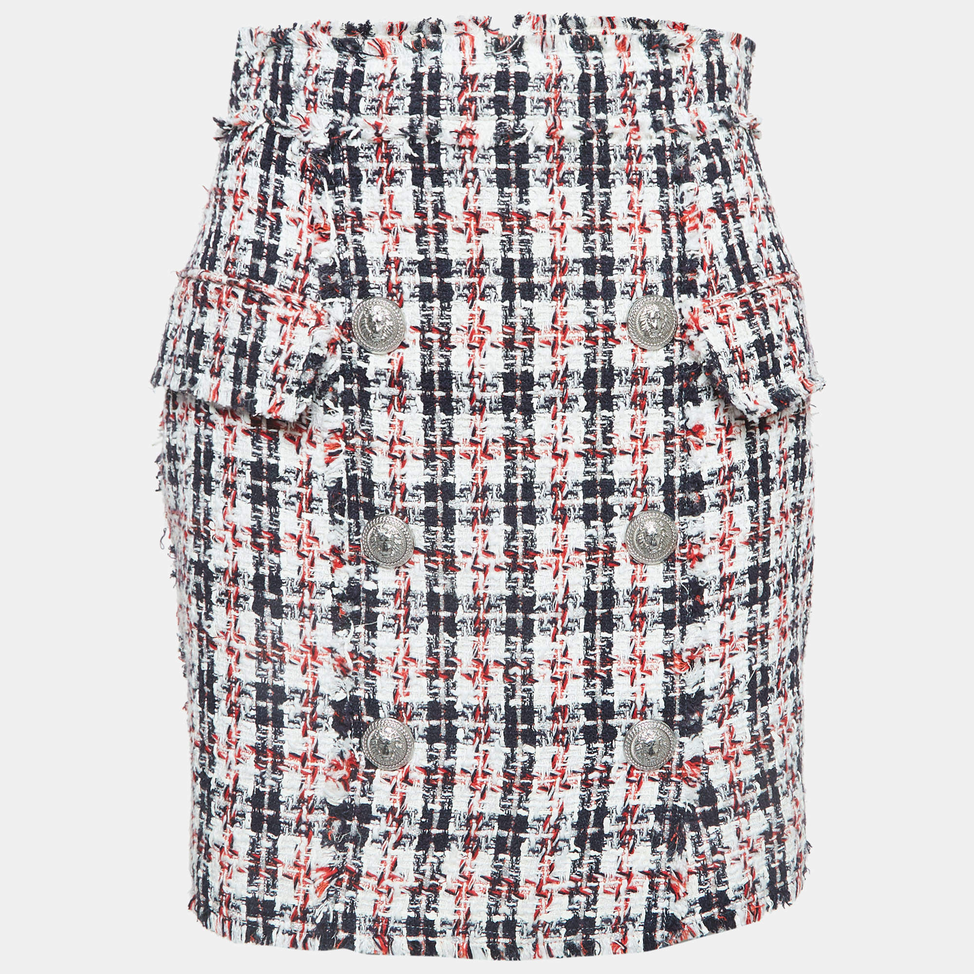 Balmain Multicolor Tweed Button Detail Mini Skirt M