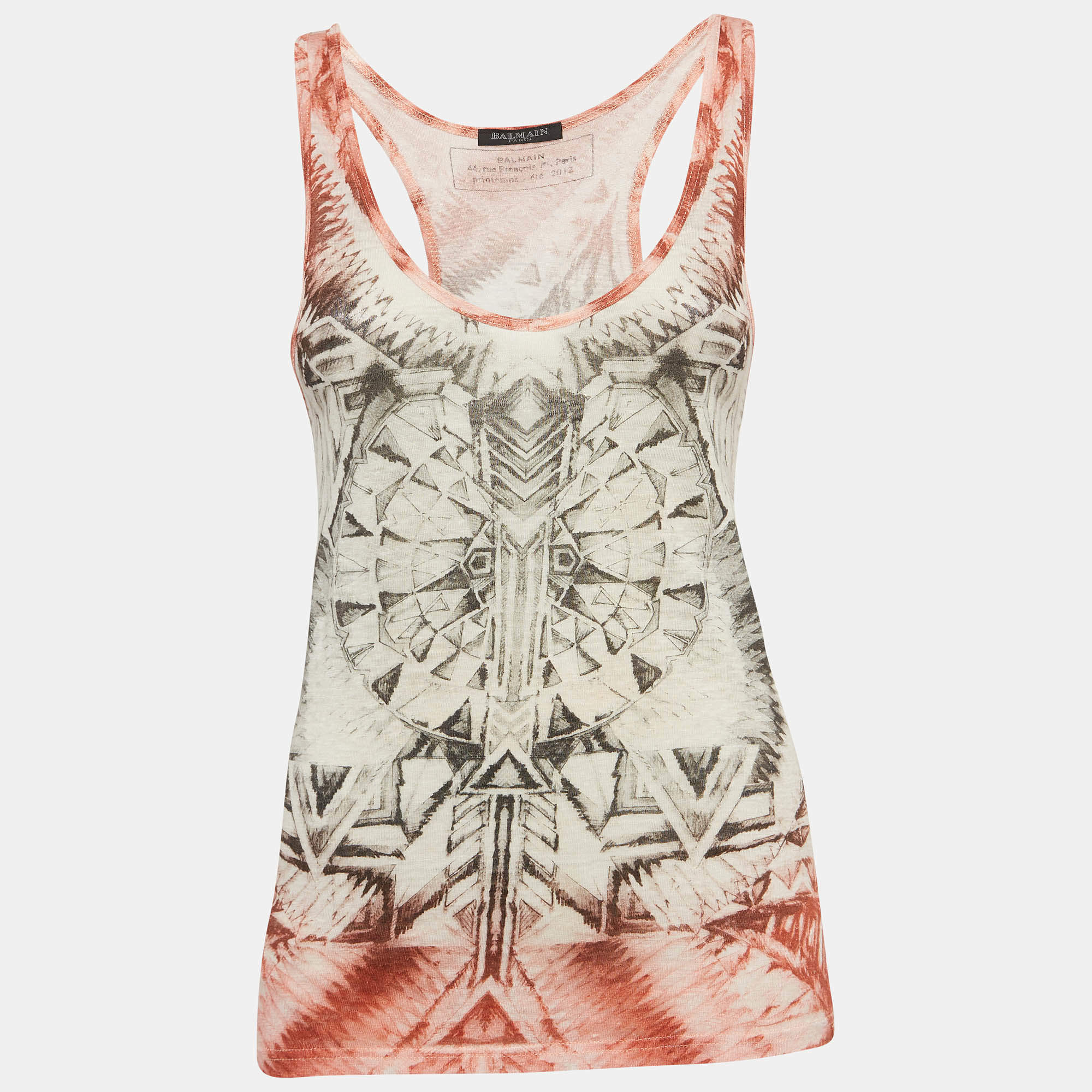 Balmain Pink Printed Linen Knit Tank Top S