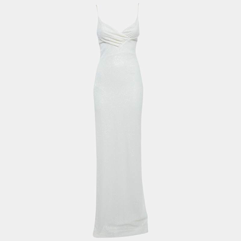 Pre Owned Balmain Off White Sequin Sleeveless Dress S