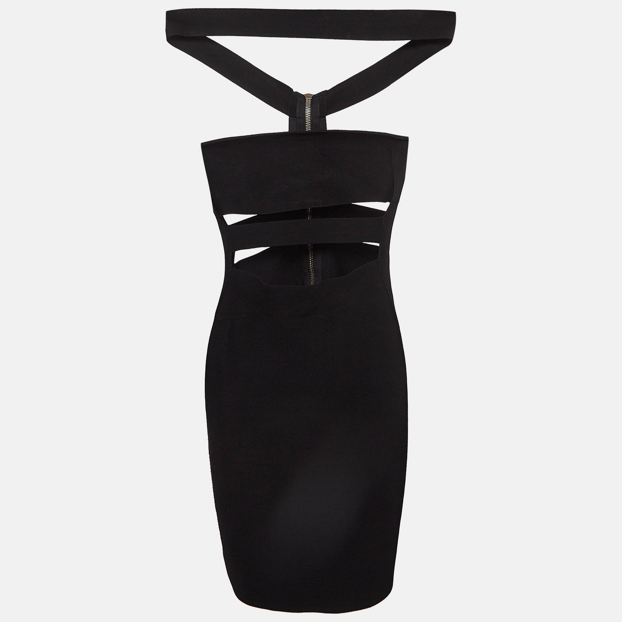 Balmain Black Stretch Knit Cut-Out Bodycon Mini Dress S