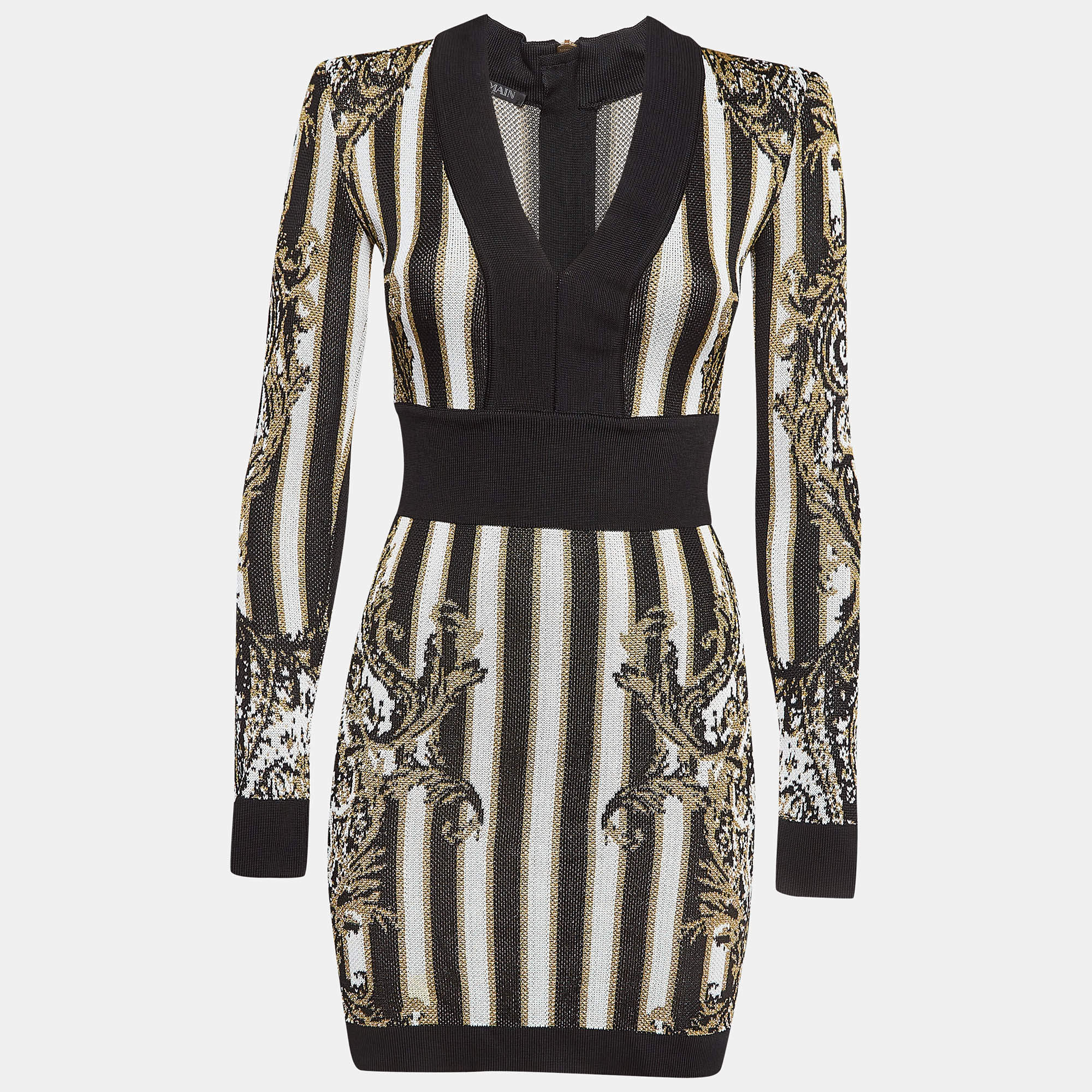 Pre Owned Balmain Multicolor Stripe Lurex Knit Mini Sheath Dress S