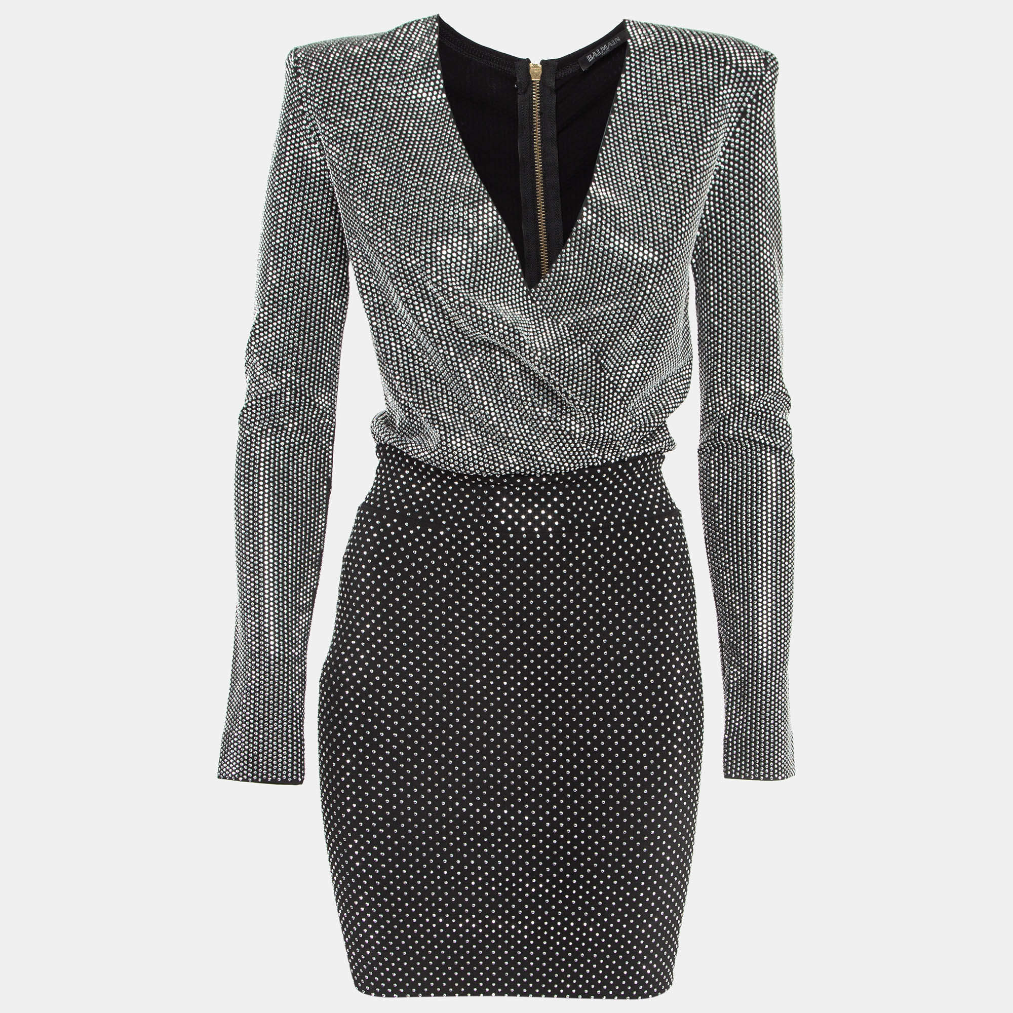 Pre Owned Balmain Black Jersey Embellished Mini Dress S