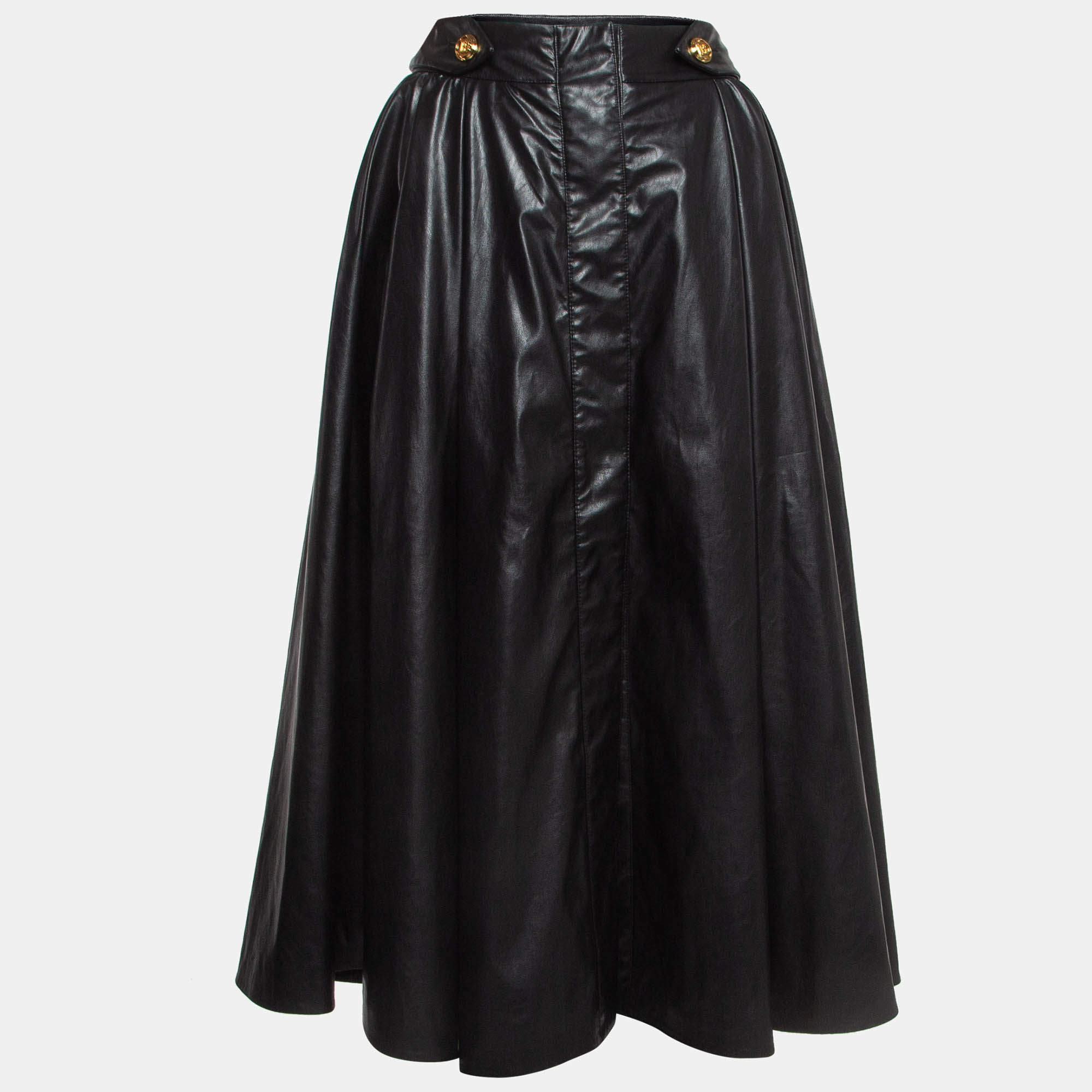 Pre Owned Balmain Black Faux Leather Long Skirt M