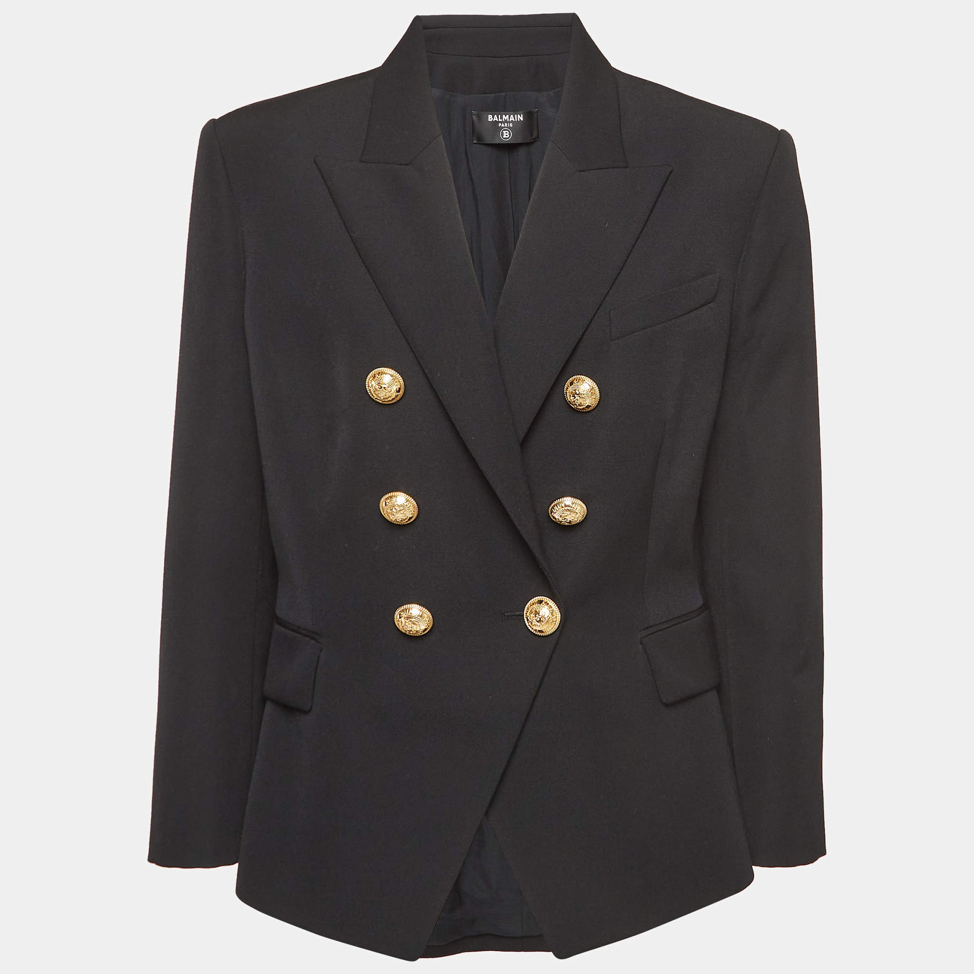 Balmain Black Wool Double-Breasted Jacket L