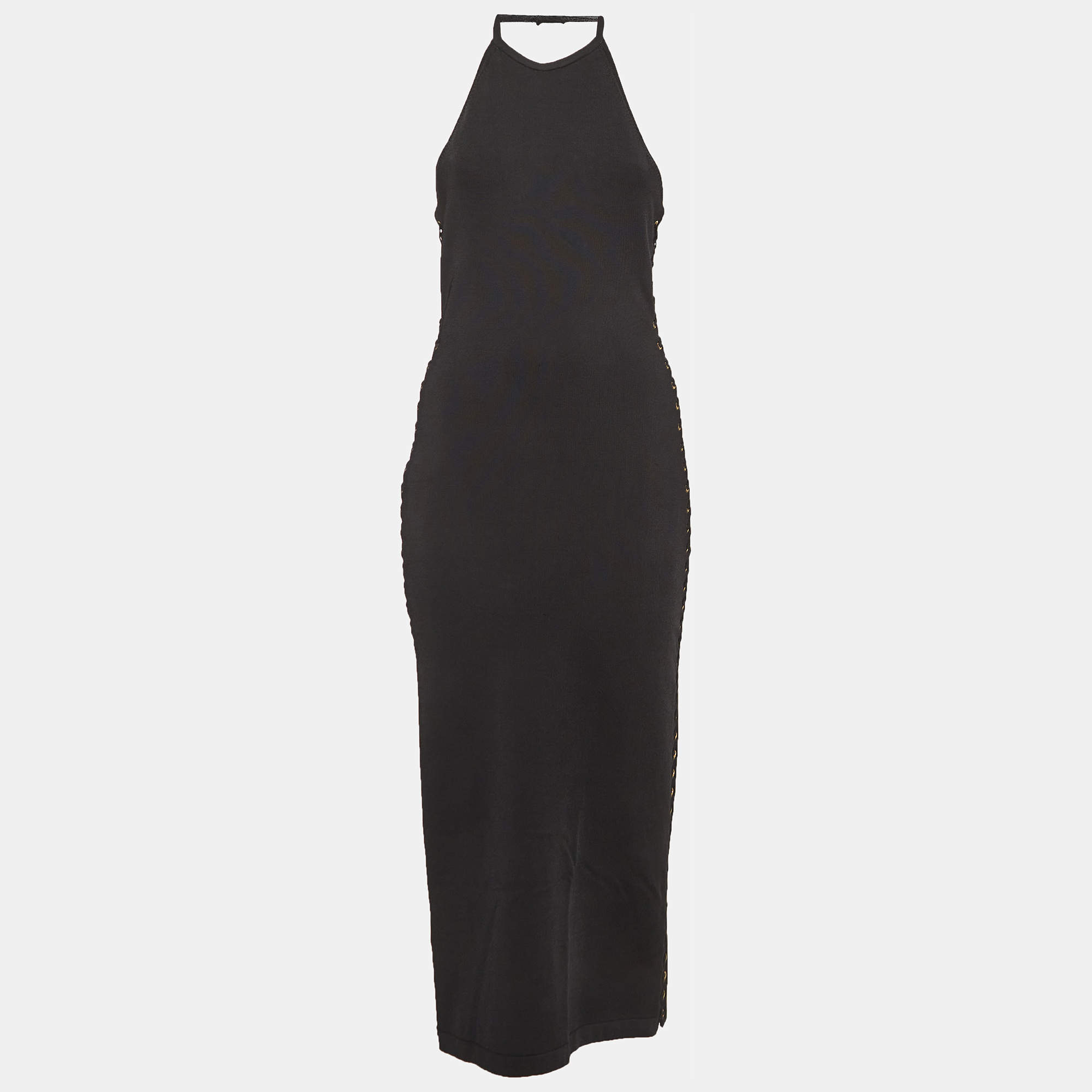 【送料&関税込】Balmain Black Viscose Dress BALMAIN Black Viscose Dragon Stretch One Shoulder Dress Size