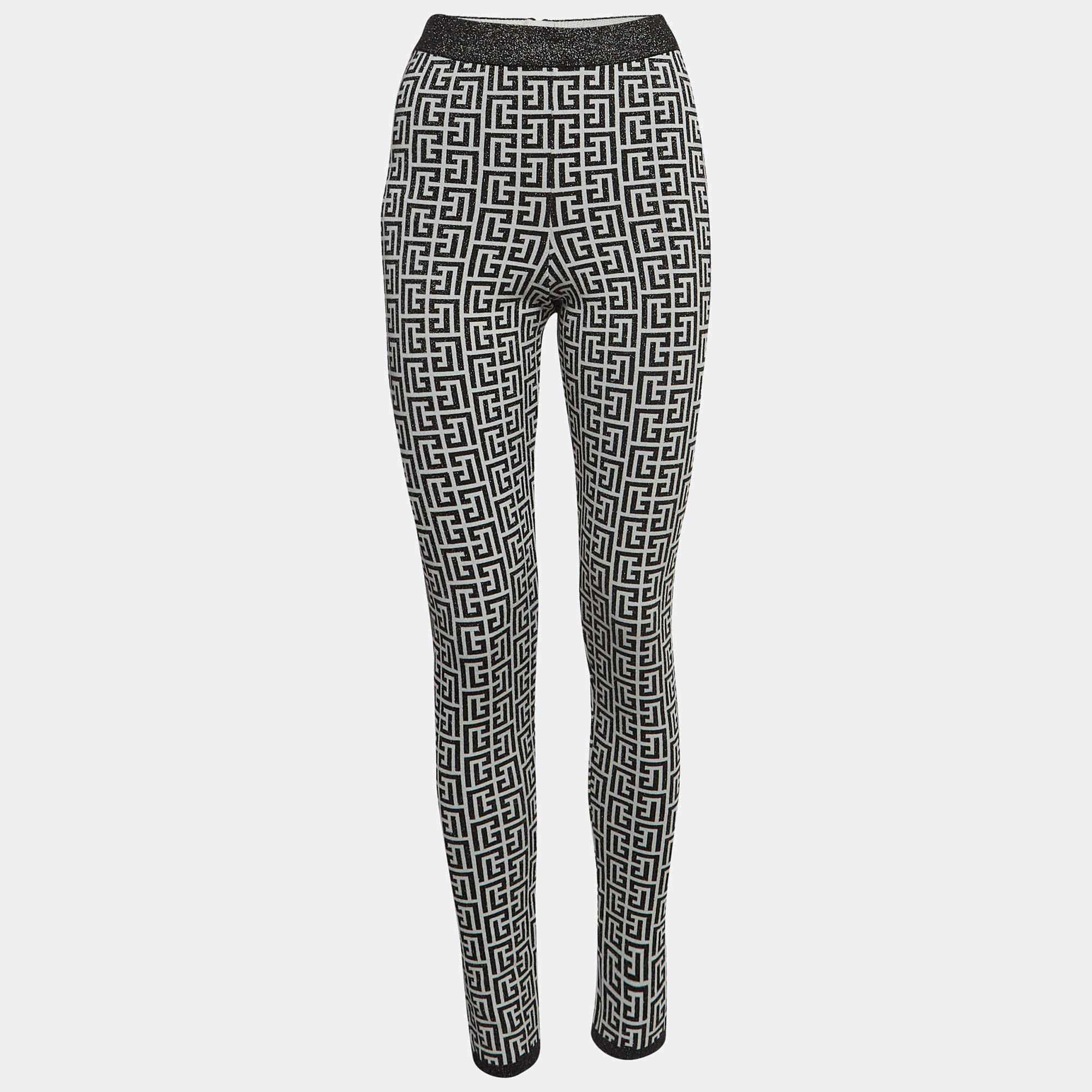 Balmain White & Black Metallic Patterned  Knit Track Pants M