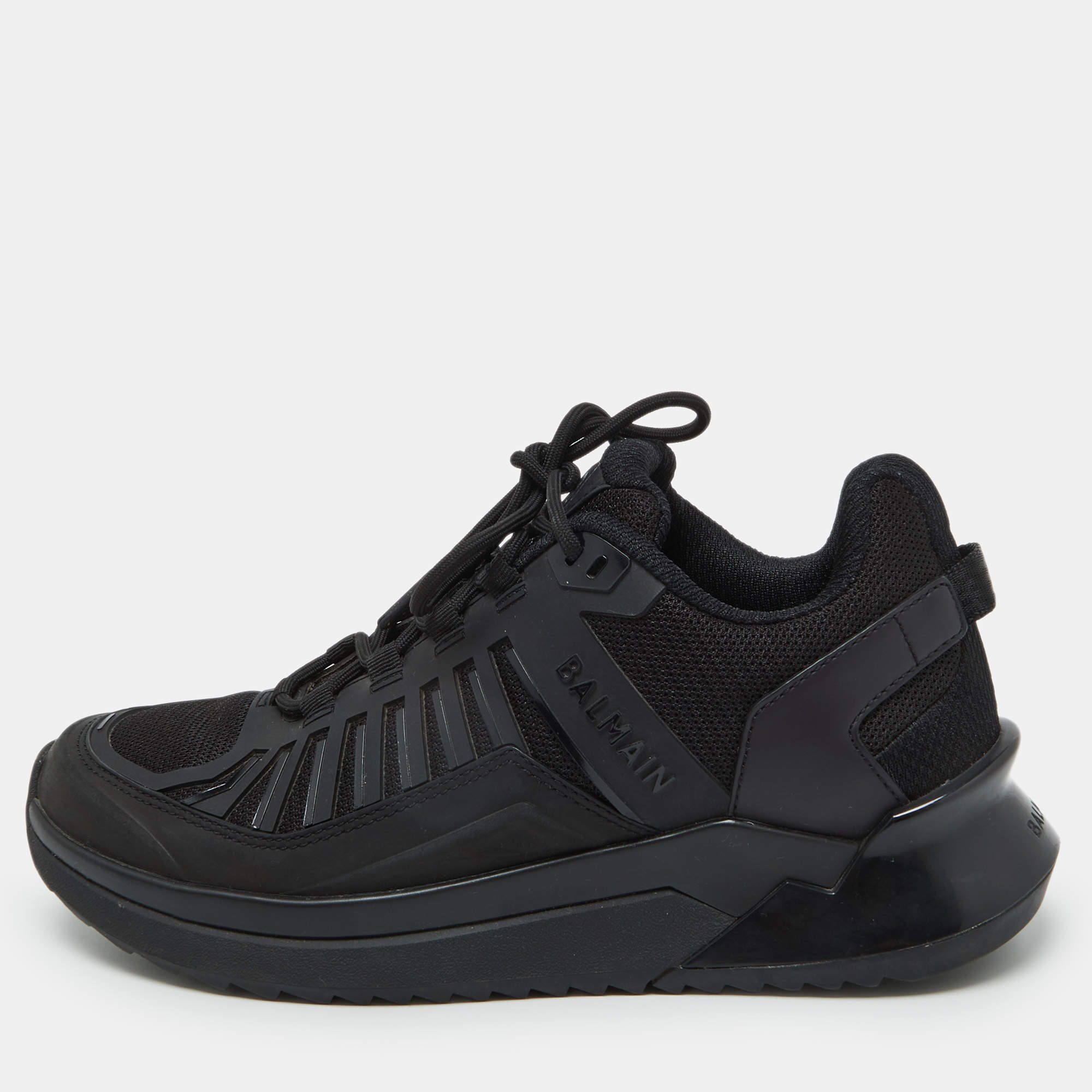 Balmain Black Mesh and Leather Low Top Sneakers Size 41