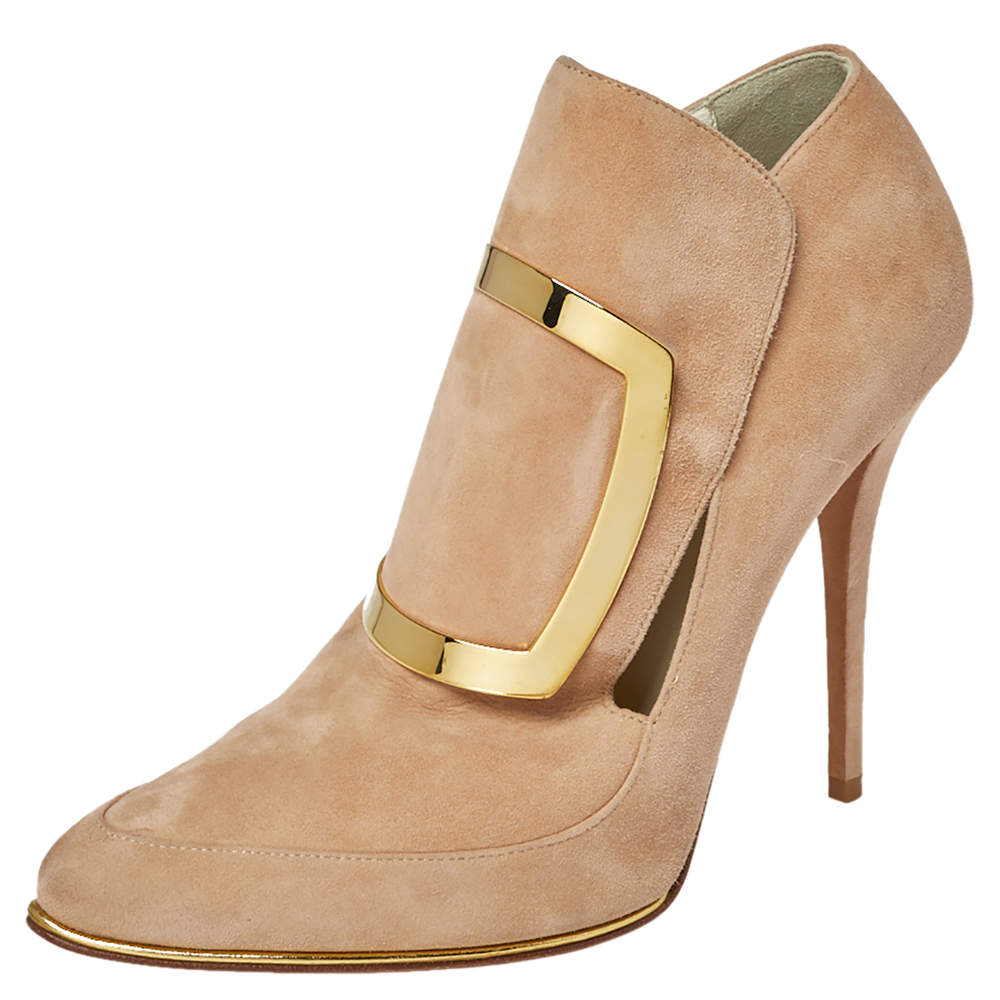 Balmain Beige Suede Desiree Booties Size 40.5