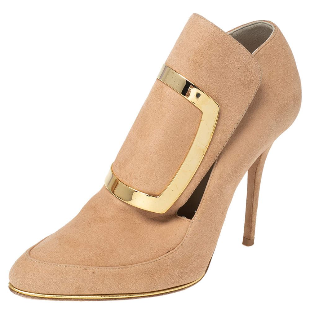 Pre Owned Balmain Beige Suede Desiree Booties Size 36