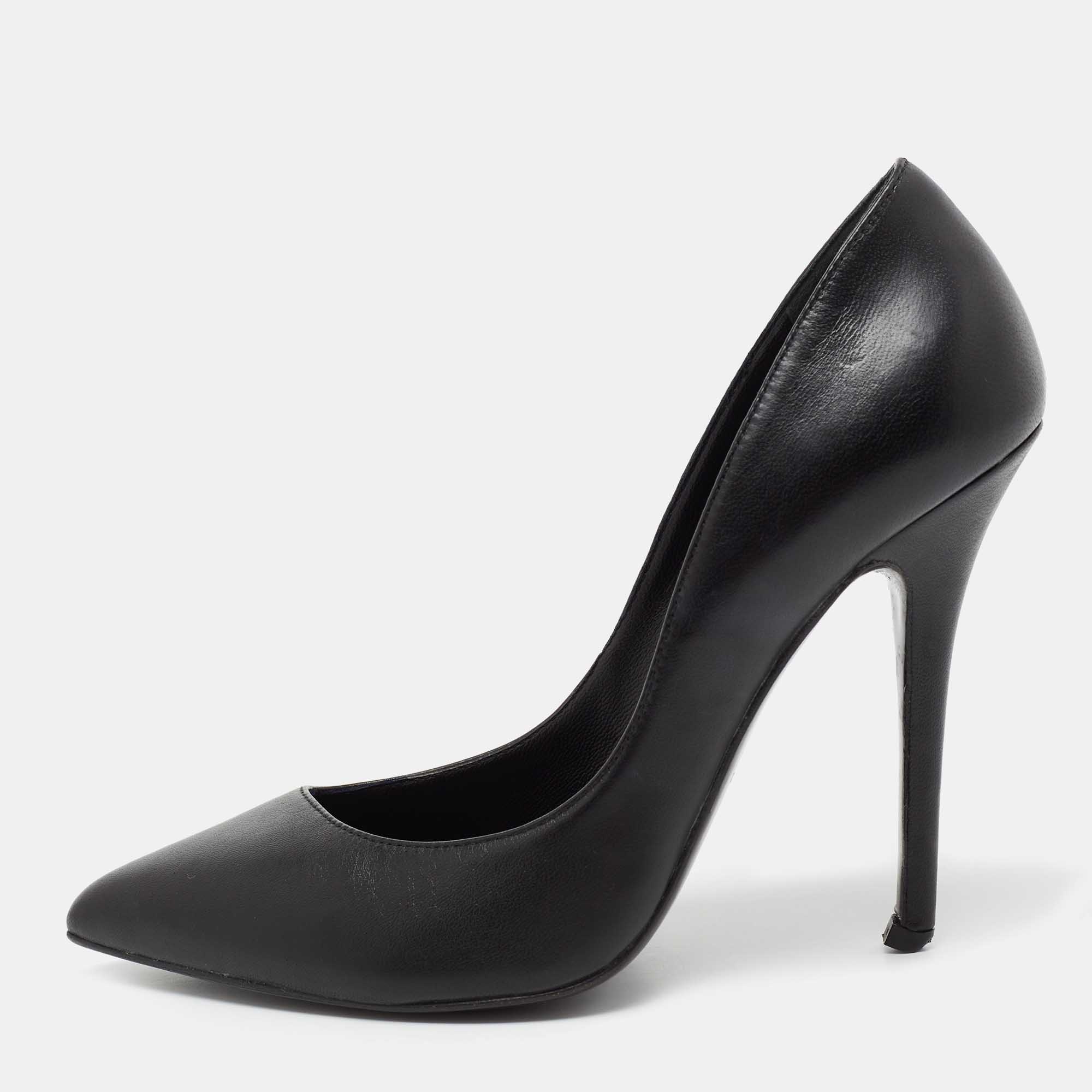Balmain x Giuseppe Zanotti Black Leather Pointed-Toe Pumps Size 38.5