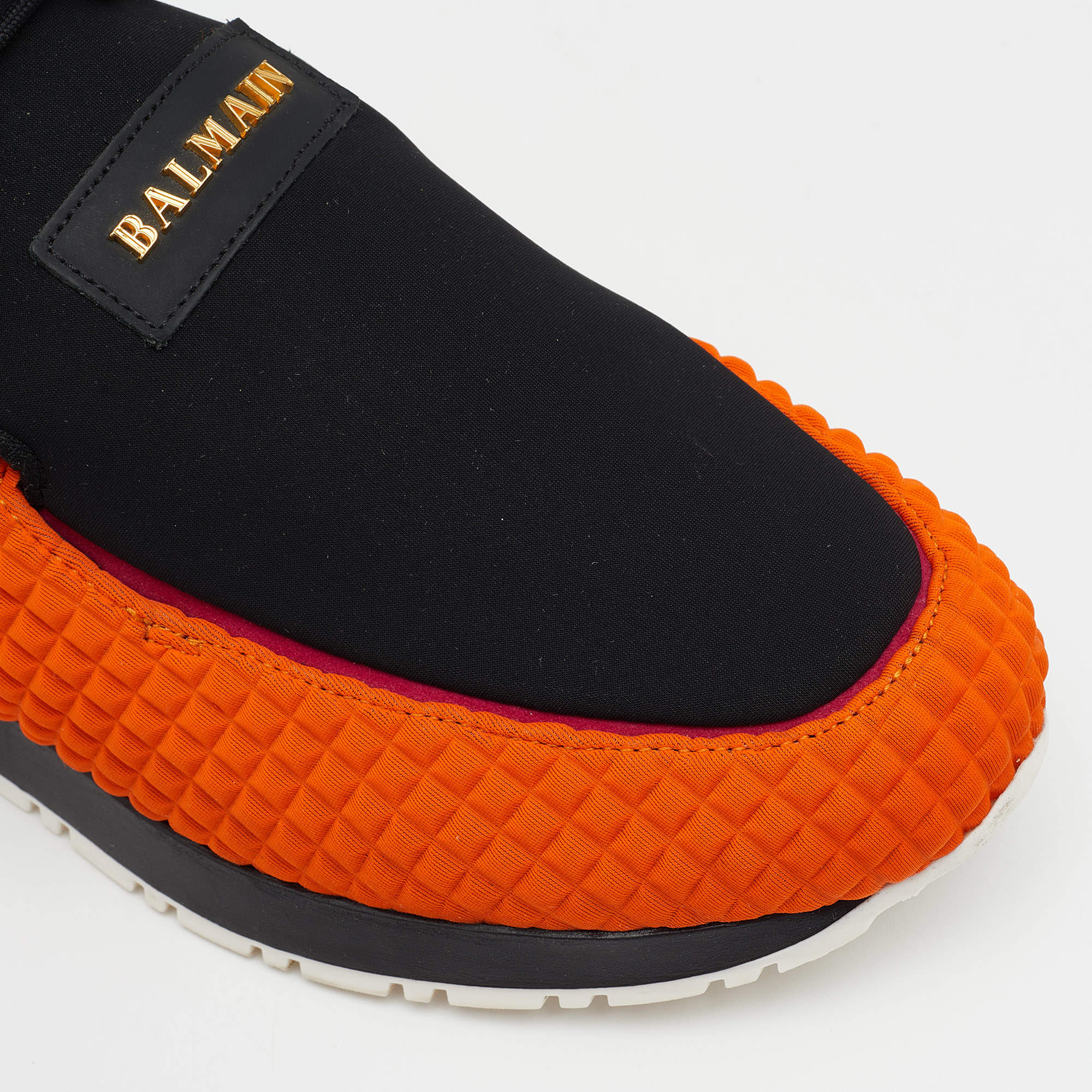 Watchful Gud biograf Balmain Black/Orange Quilted Neoprene and Leather Low Top Sneakers Size 37  Balmain | TLC