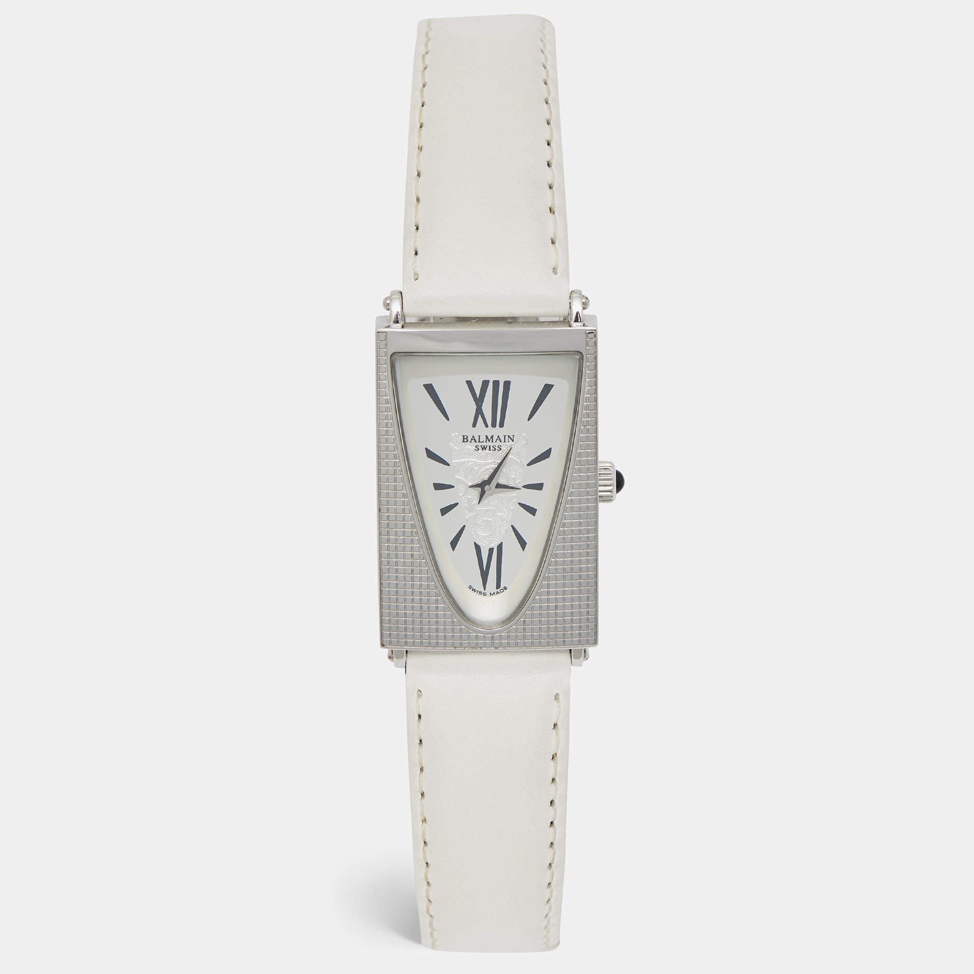 Pre Owned Balmain Silver Stainless Steel Leather Amphora 3401 Women's Wristwatch 25 mm