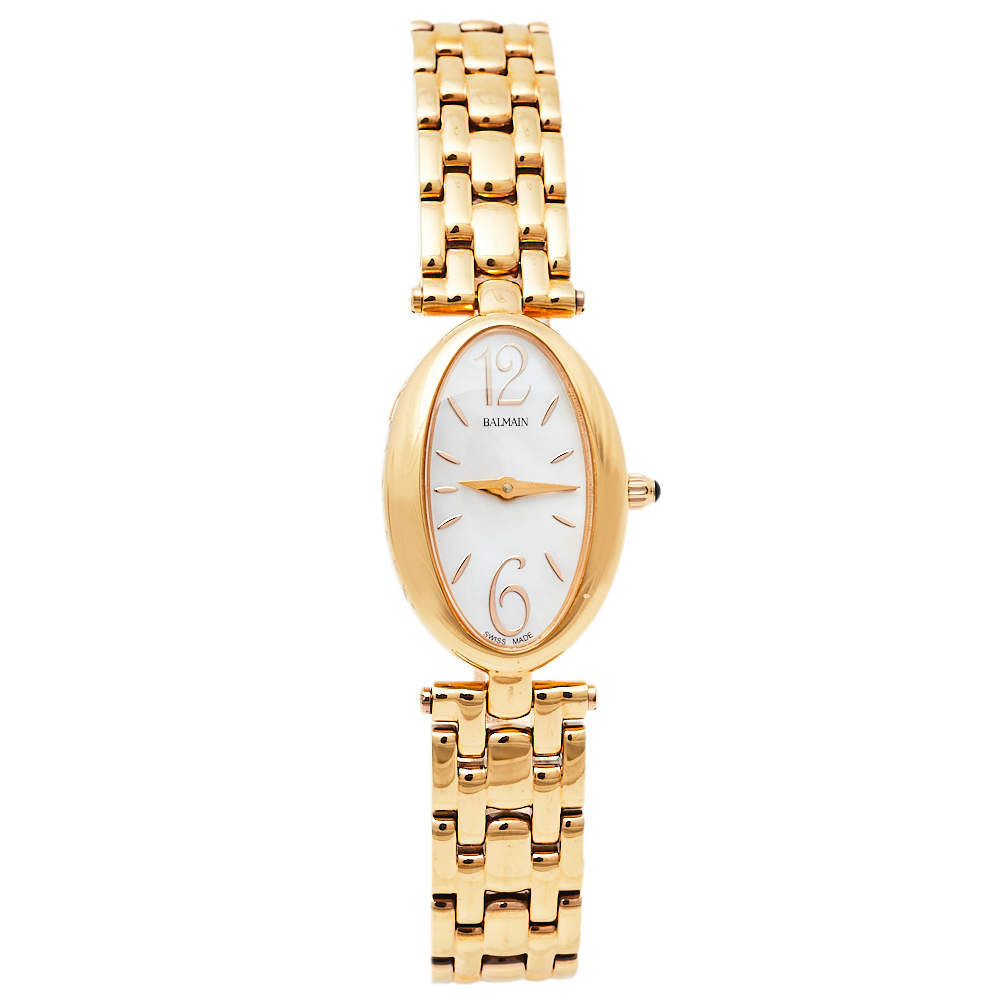 Pre Owned Balmain Mother Of Pearl Rose Gold Tone Stainless Steel B3259.3384 Women's Wristwatch 19 mm