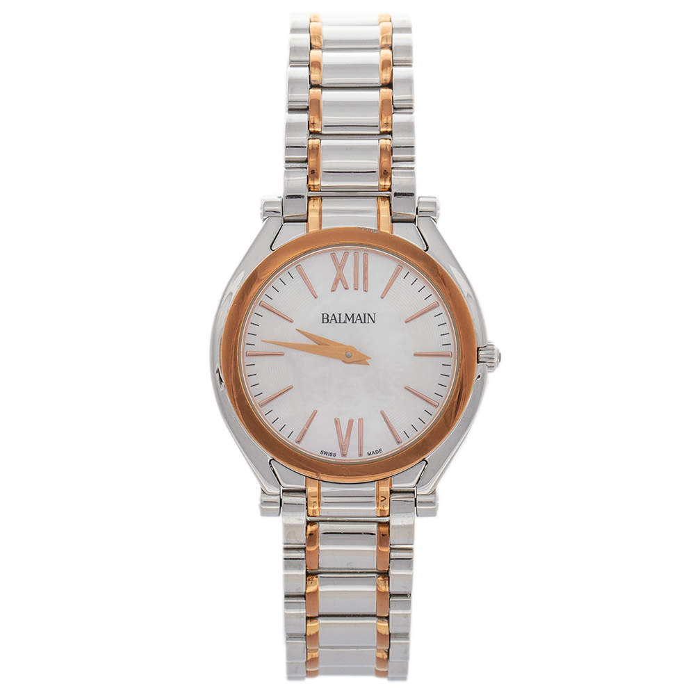 Pre Owned Balmain Mother of Pearl Two-Tone Stainless Steel Euphelia B4158.33.82 Women's Wristwatch 33 mm