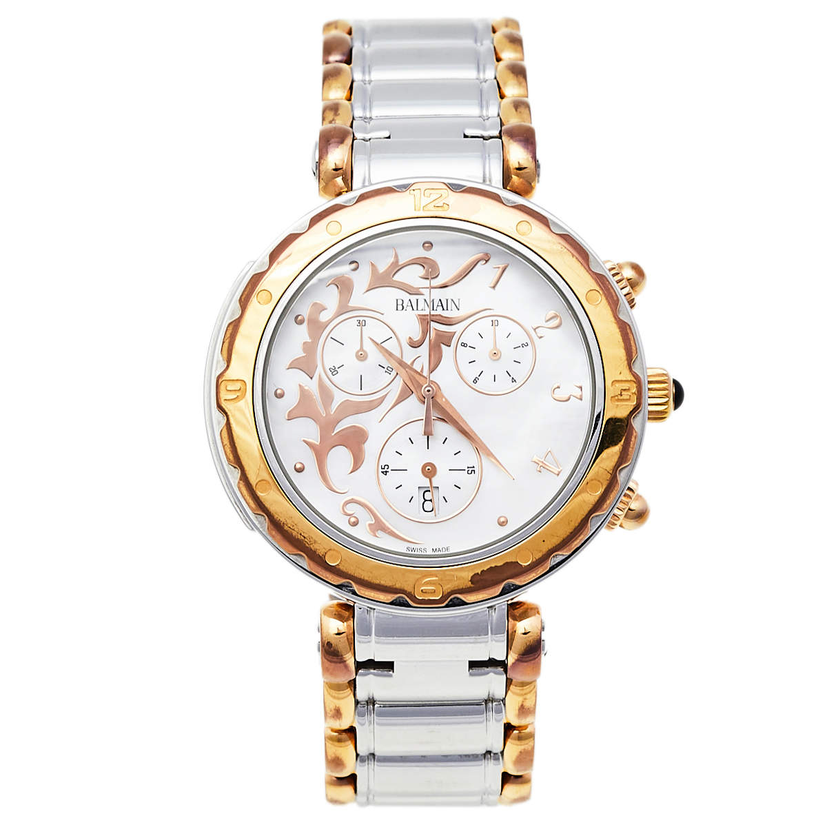 Pre Owned Balmain Mother of Pearl Two-Tone Stainless Steel Balmania Chrono 5638 Women's Wristwatch 38 mm