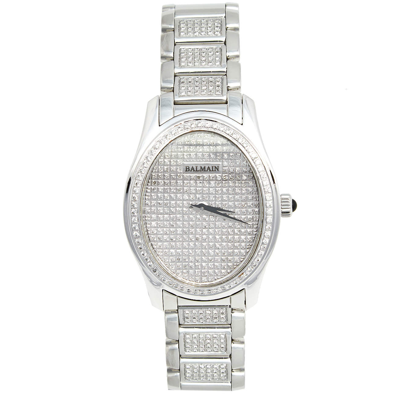 Pre Owned Balmain Silver Stainless Steel Diamond Oval 2671 Women's Wristwatch 32 mm