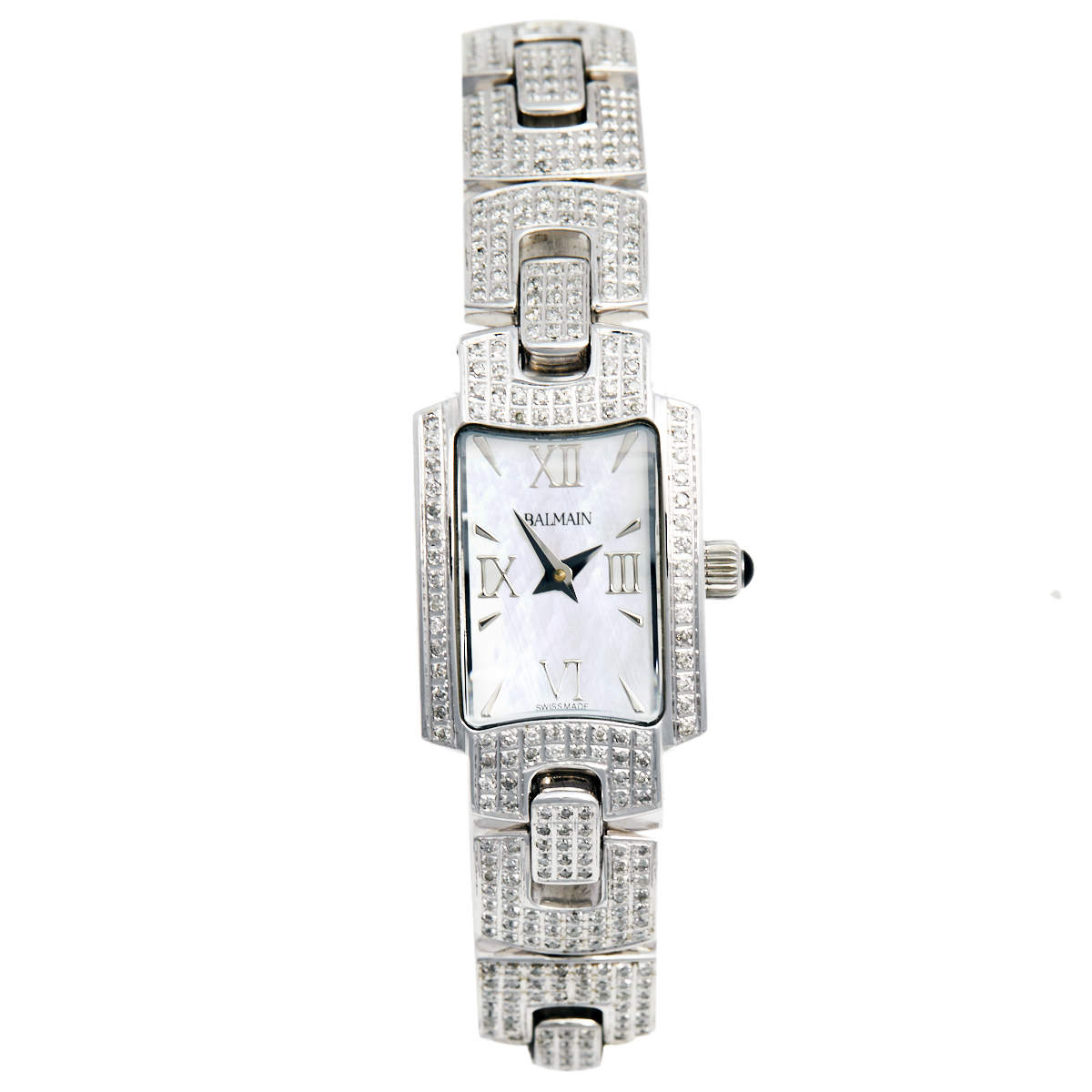 Pre Owned Balmain Mother Of Pearl Diamonds Stainless Steel Balmya B4011.33.82 Women's Wristwatch 19 mm