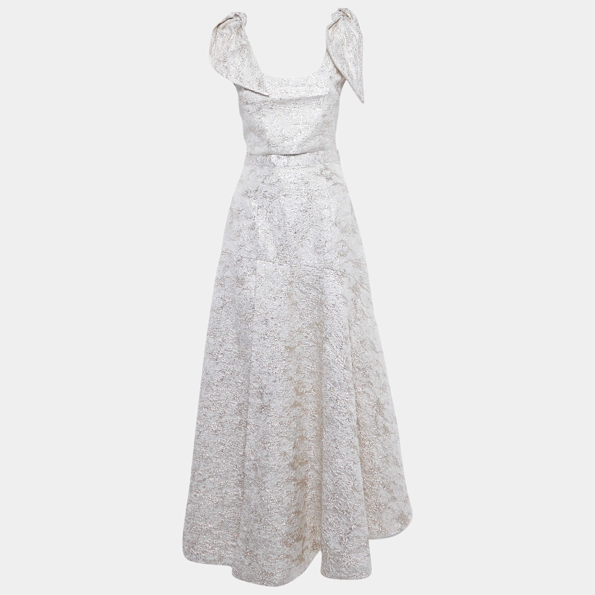 Pre Owned Bambah White Jacquard Camelia Top & Skirt Set S