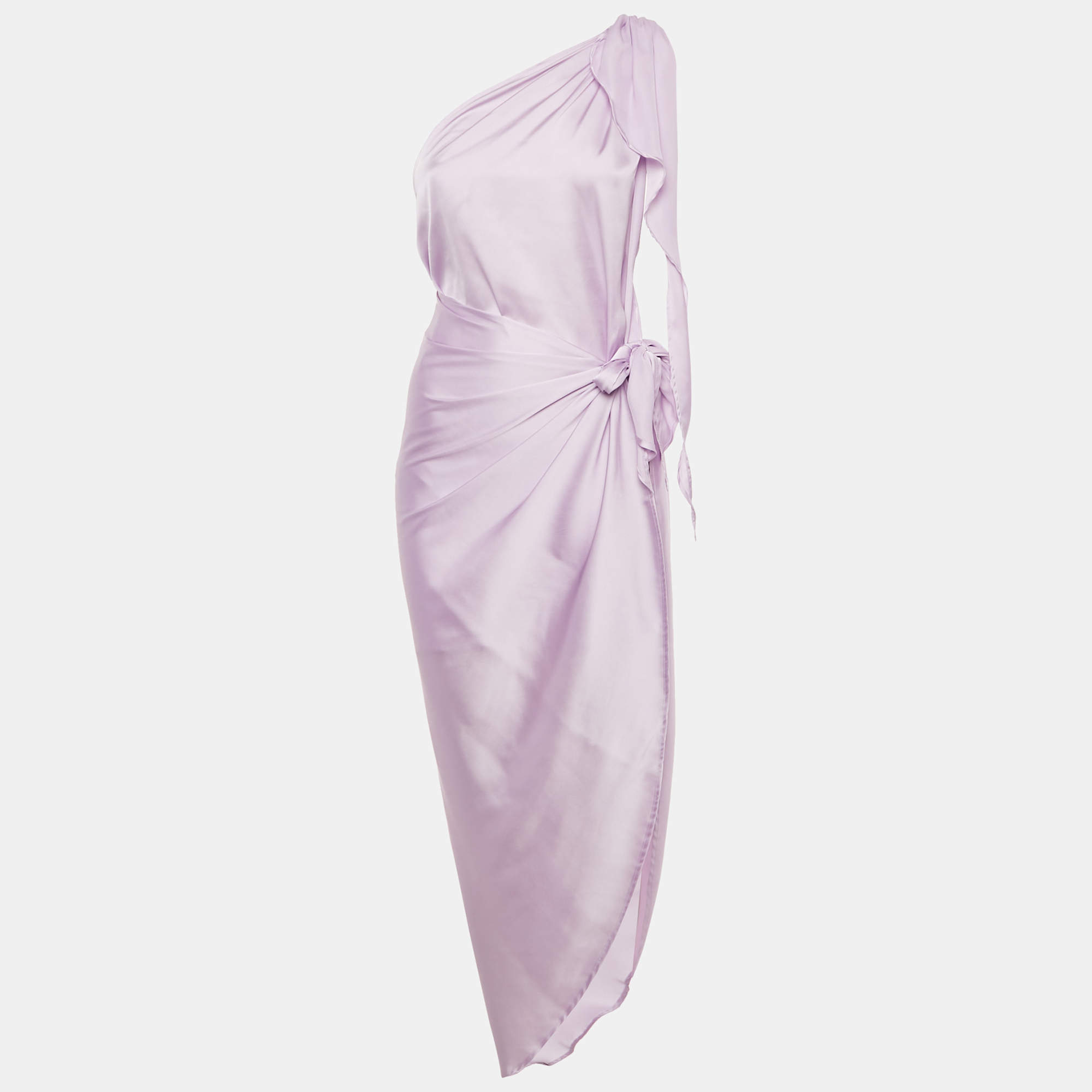 Pre Owned Baobab Lavender Satin One Shoulder Asymmetric Marea Maxi Dress XS
